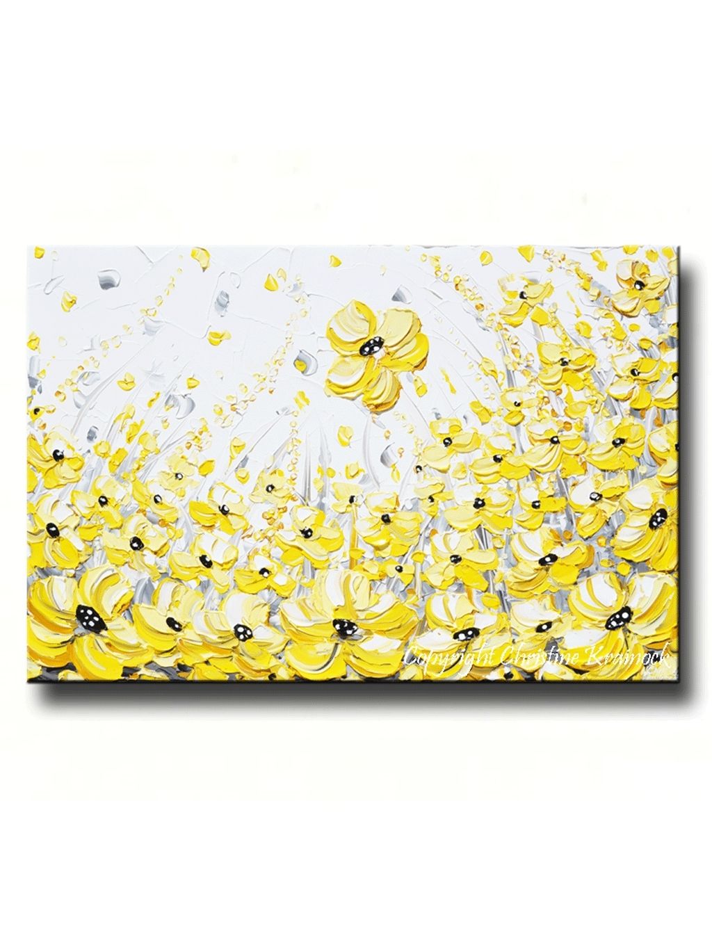 Art Abstract Yellow Grey Flowers Painting Poppy Coastal Wall Art Regarding Yellow Wall Art (View 6 of 20)