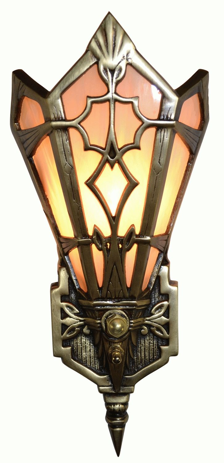 Art Deco Slip Shade Amber Wall Sconce (antique Brass Finish) Inside Art Deco Wall Sconces (View 11 of 20)