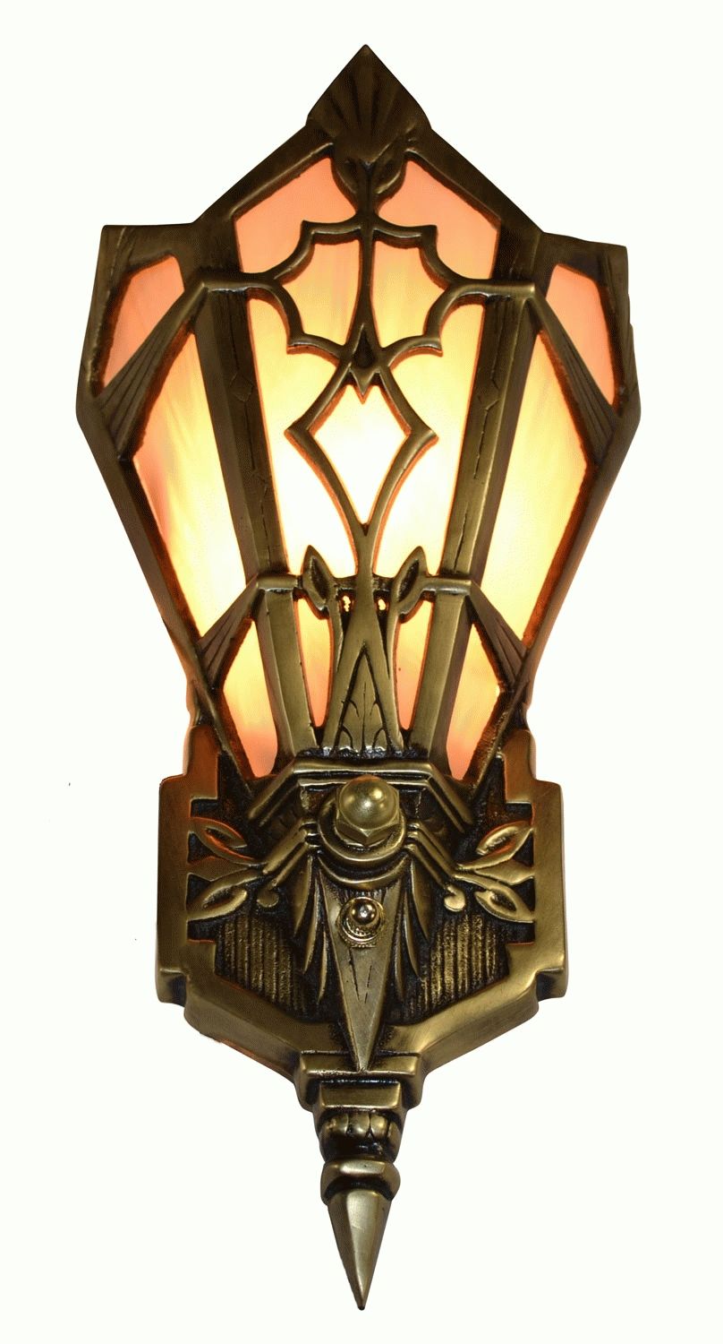 Art Deco Slip Shade Amber Wall Sconce (antique Brass Finish) With Regard To Art Deco Wall Sconces (View 13 of 20)