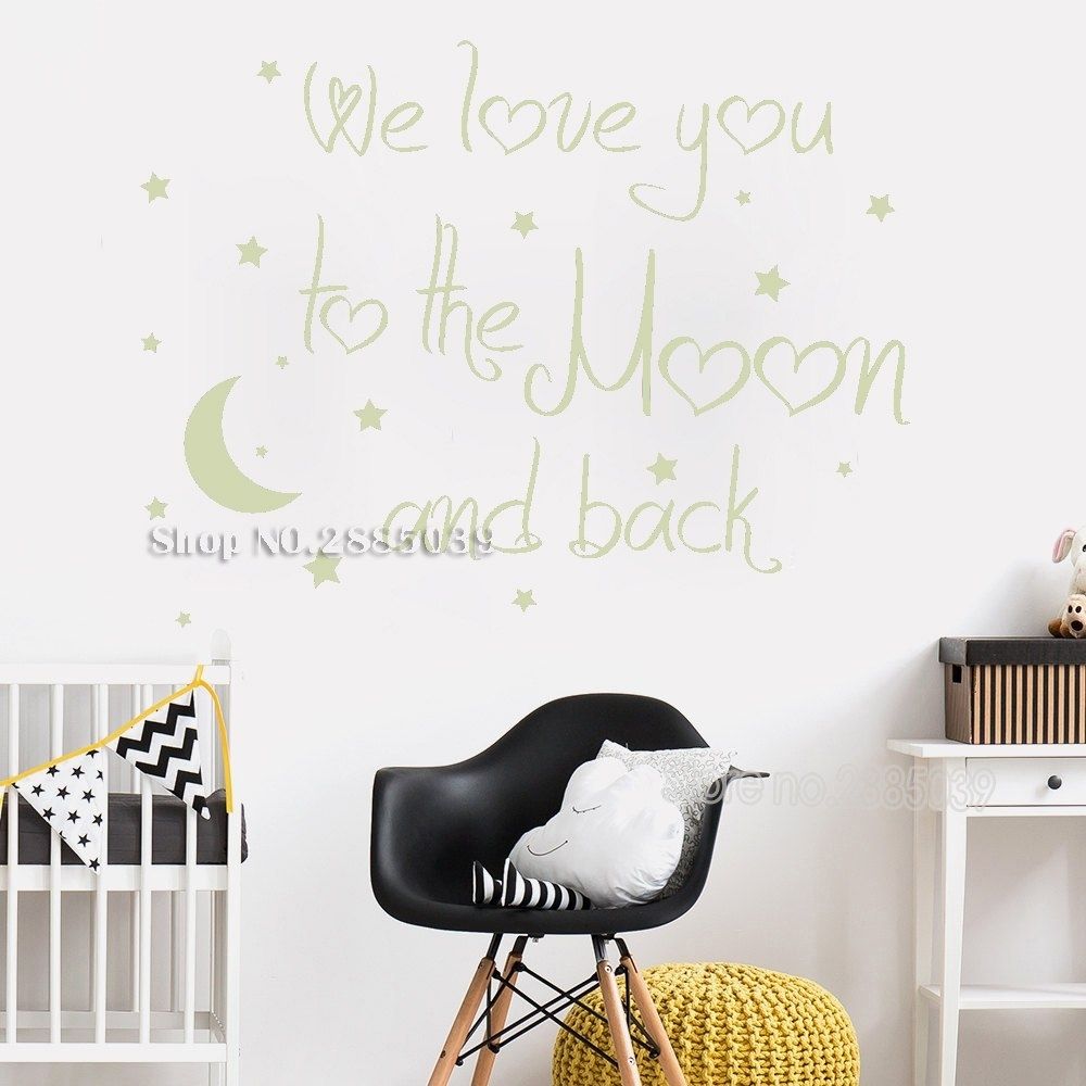 Art Lovely Baby Nursery Wall Decal Quote We Love You To The Moon And Intended For I Love You To The Moon And Back Wall Art (View 12 of 20)