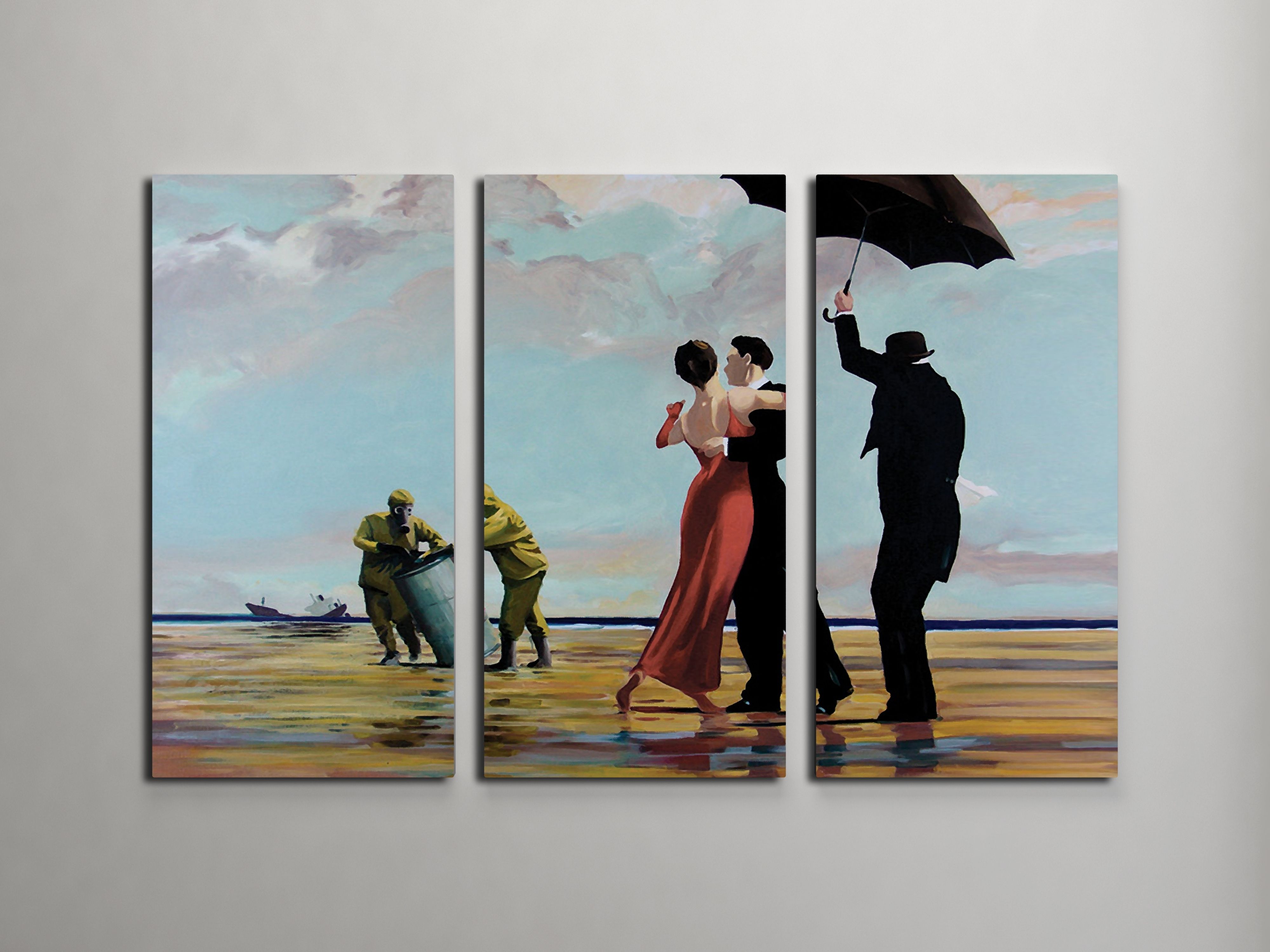 Banksy Dancing At Toxic Wastes Triptych Canvas Wall Art Throughout Triptych Wall Art (View 18 of 20)