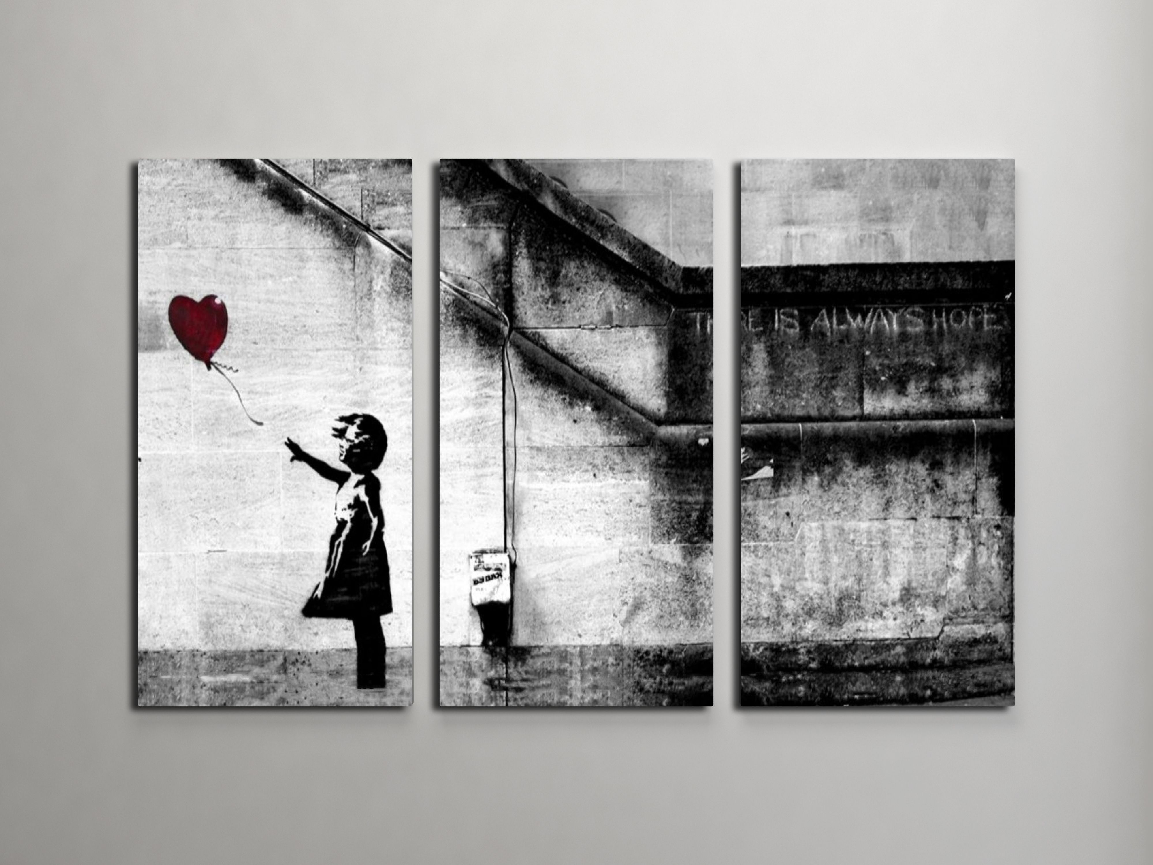 Banksy Girl With Balloon Triptych Canvas Wall Art Pertaining To Triptych Wall Art (View 2 of 20)