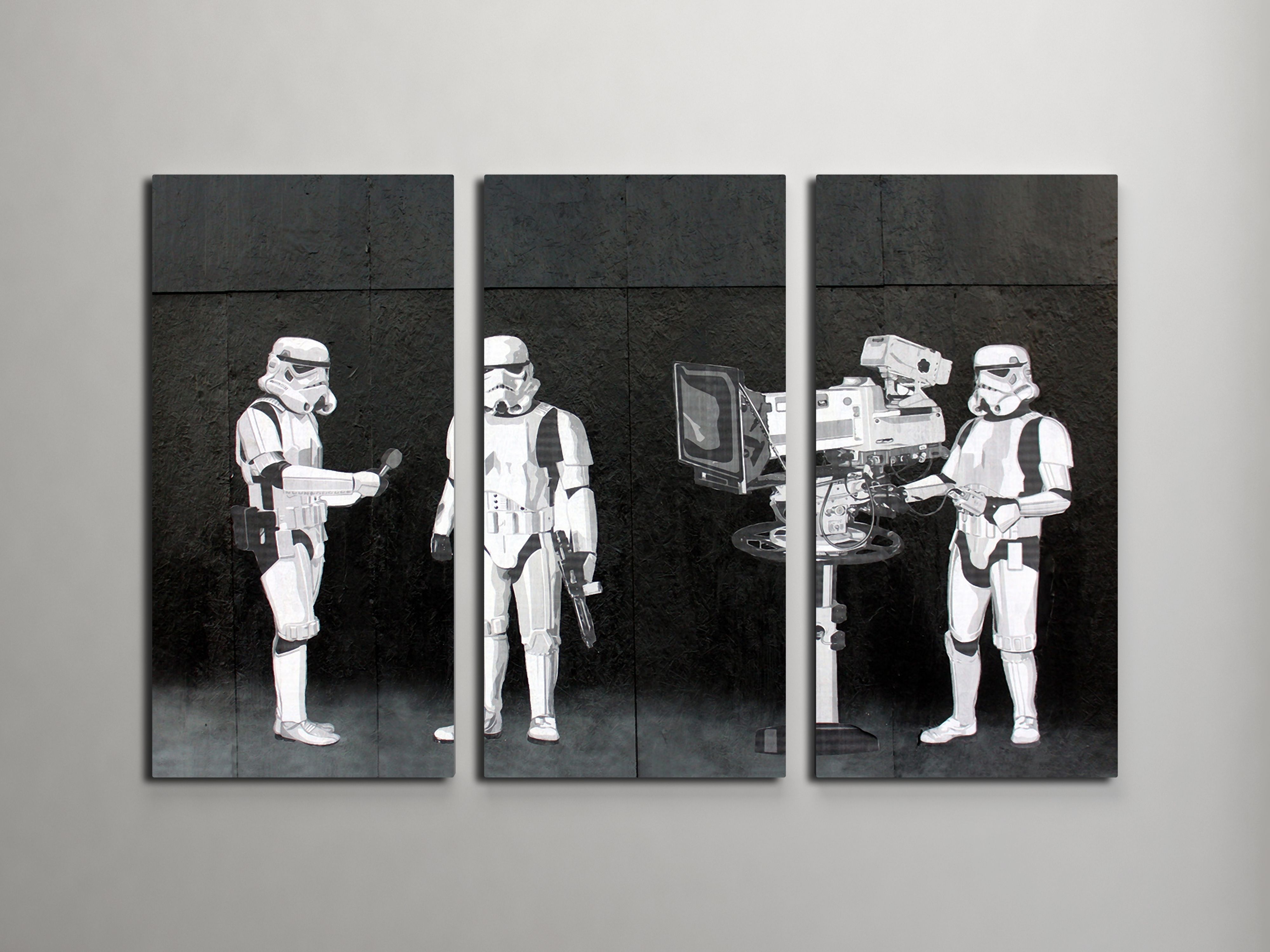 Banksy Stormtroopers Filming Oscars Triptych Canvas Wall Art With Regard To Triptych Wall Art (Photo 7 of 20)