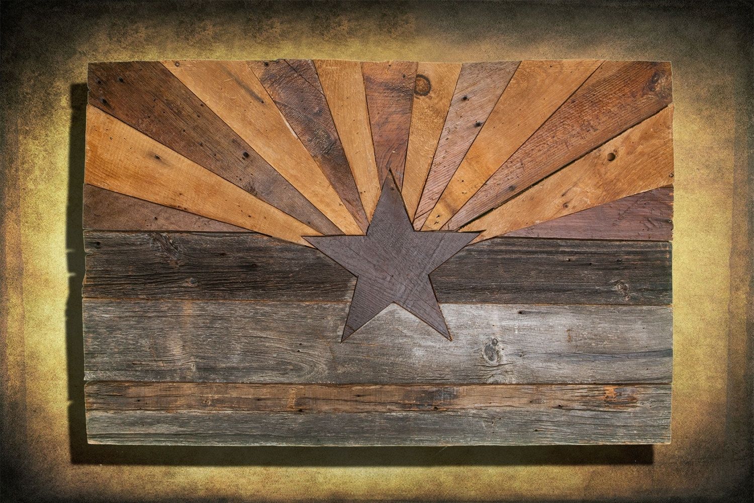 Barn Wood Arizona Flag, Handmade, Distressed Natural Wood, Vintage With Arizona Wall Art (Photo 1 of 20)