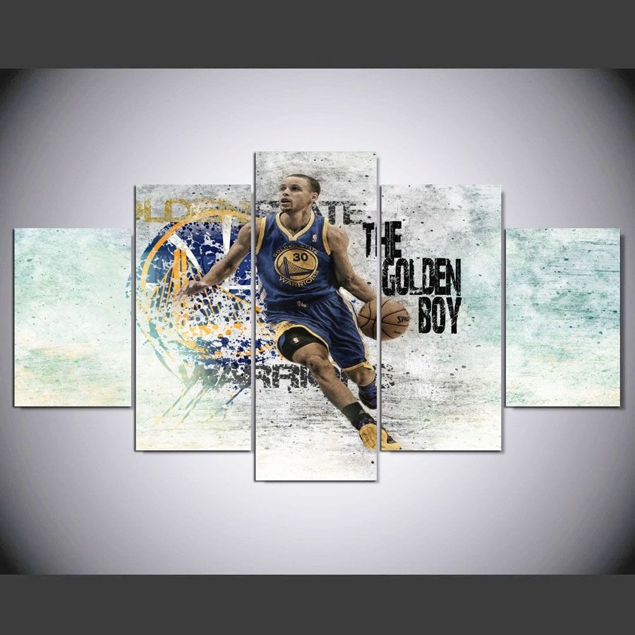 Basketball In Stephen Curry 5 Piece Canvas Wall Art Printed Poster Inside Five Piece Canvas Wall Art (View 18 of 20)