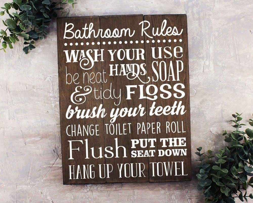 Bathroom Rules Sign Bathroom Rules Sign Rustic Kids Bathroom Art Regarding Bathroom Rules Wall Art (View 9 of 20)