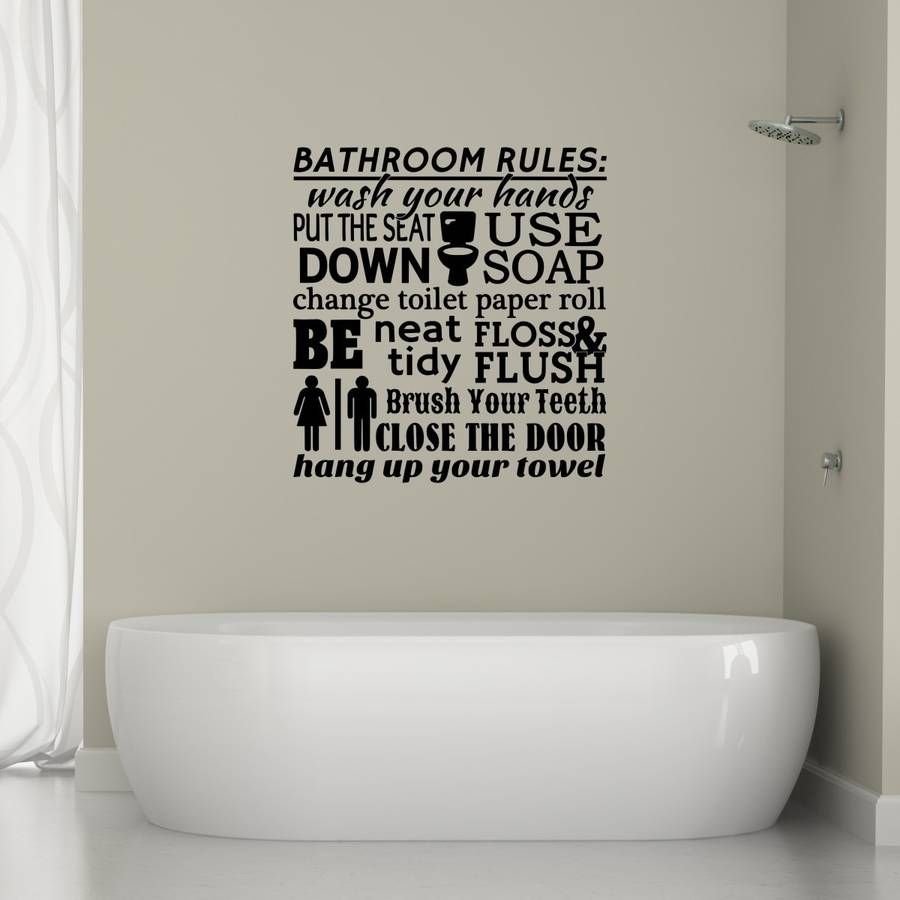 Bathroom Rules Word Cloud Wall Stickermirrorin Within Bathroom Rules Wall Art (View 11 of 20)