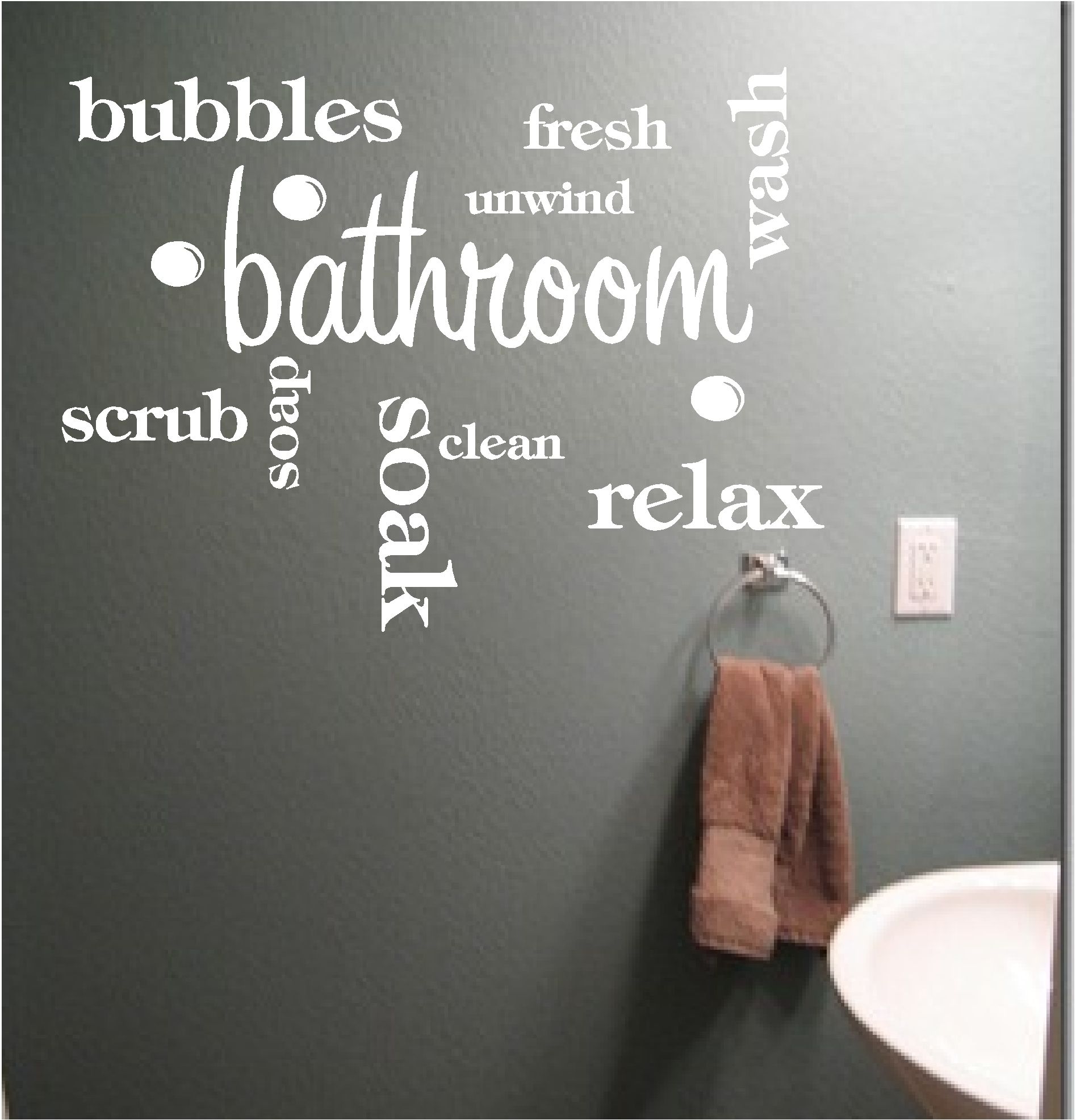Bathroom Word Cloud Vinyl Wall Art Quote Sticker Wash Words Bath Pertaining To Word Wall Art (View 8 of 20)