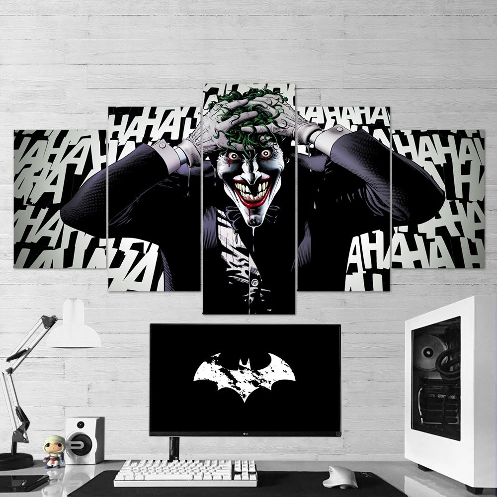 Batman 17 Joker Laugh 5 Piece Canvas Wall Art Gaming Canvas – Game Regarding Joker Wall Art (View 8 of 20)
