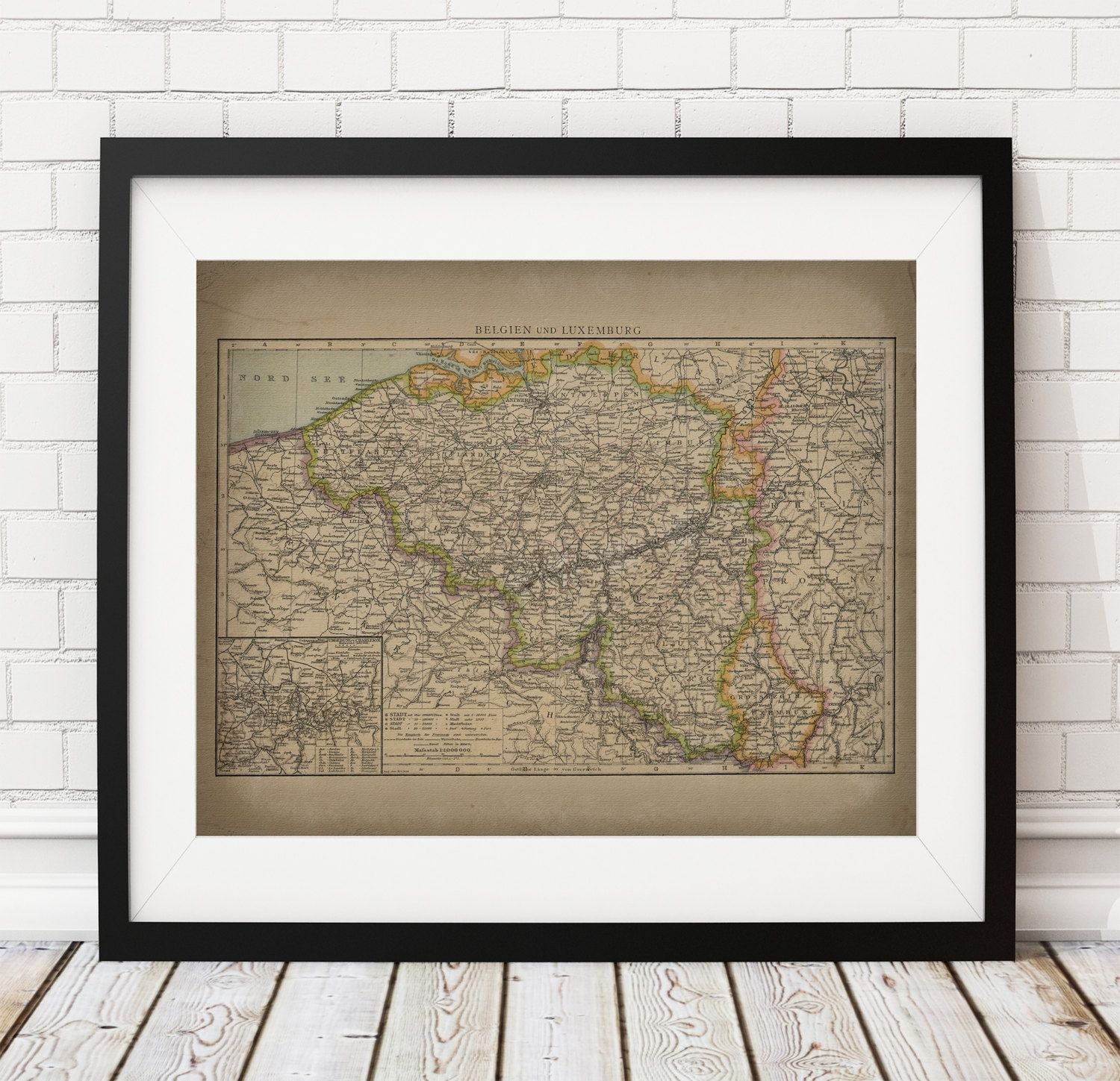 Belgium Luxembourg Map Print, Vintage Map Art, Antique Map Throughout Industrial Wall Art (Photo 20 of 20)