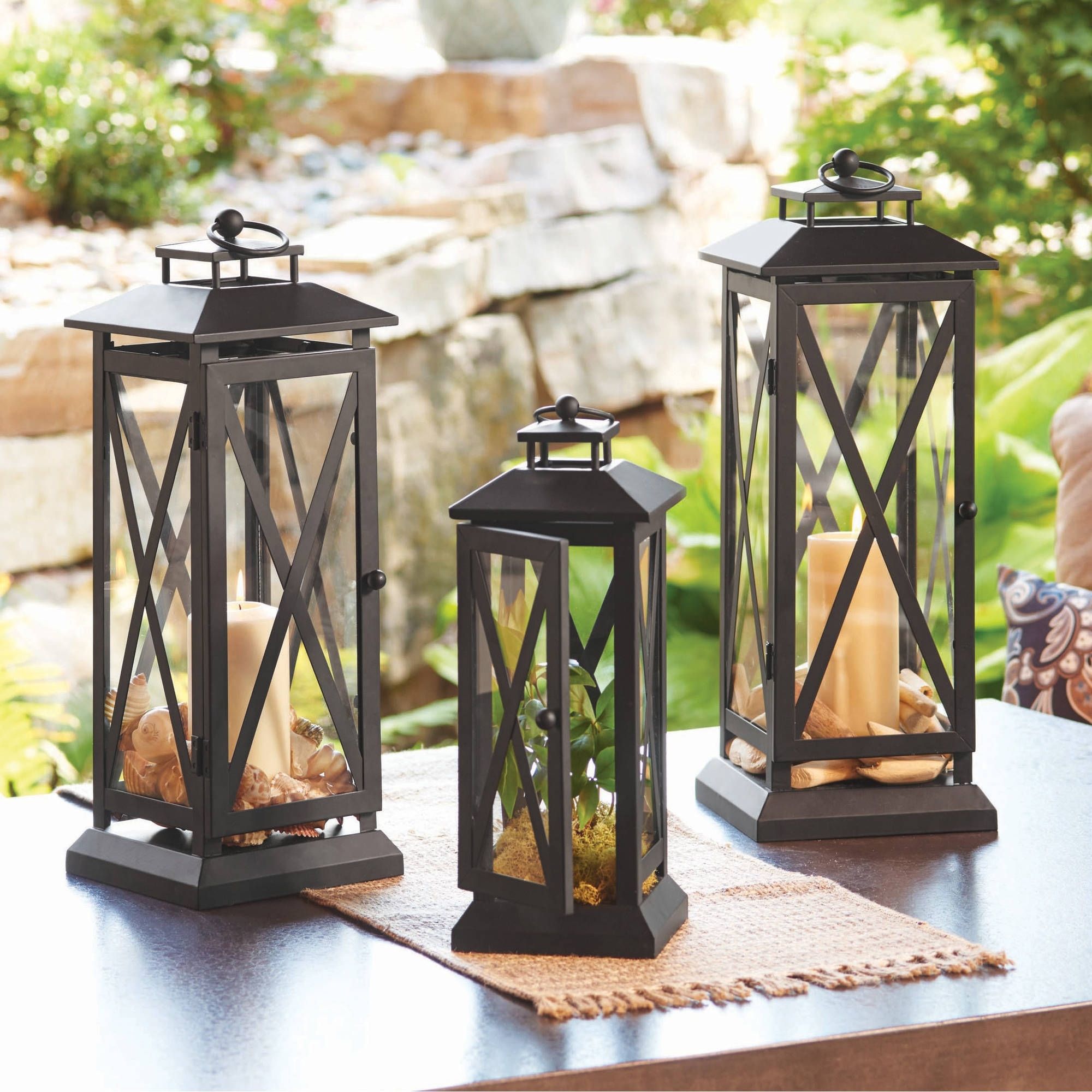Better Homes And Gardens Crossbar Metal Outdoor Lantern – Walmart Within Quality Outdoor Lanterns (View 13 of 20)