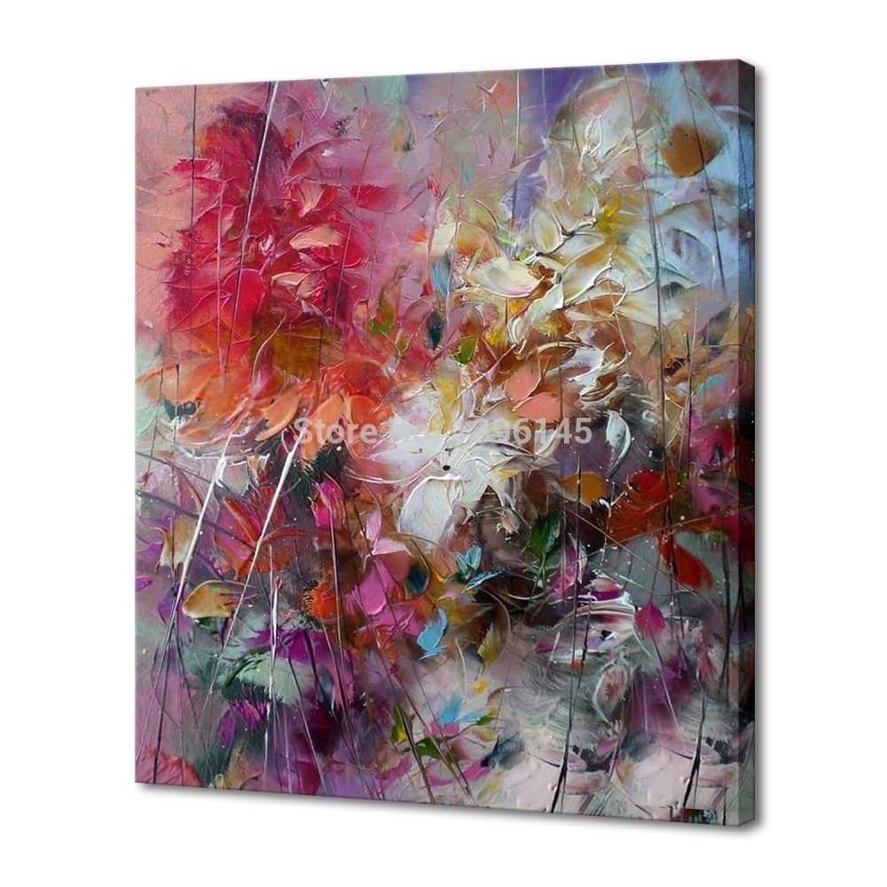 Big 100% Hand Painted Floral Purple Abstract Oil Painting Modern With Regard To Wall Art Paintings (Photo 15 of 20)