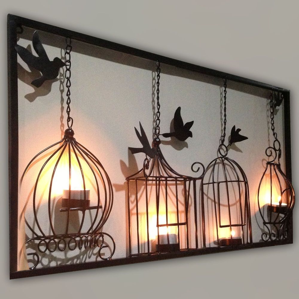 Birdcage Tea Light Wall Art Metal Wall Hanging Candle Holder Black In Black Metal Wall Art (View 16 of 20)