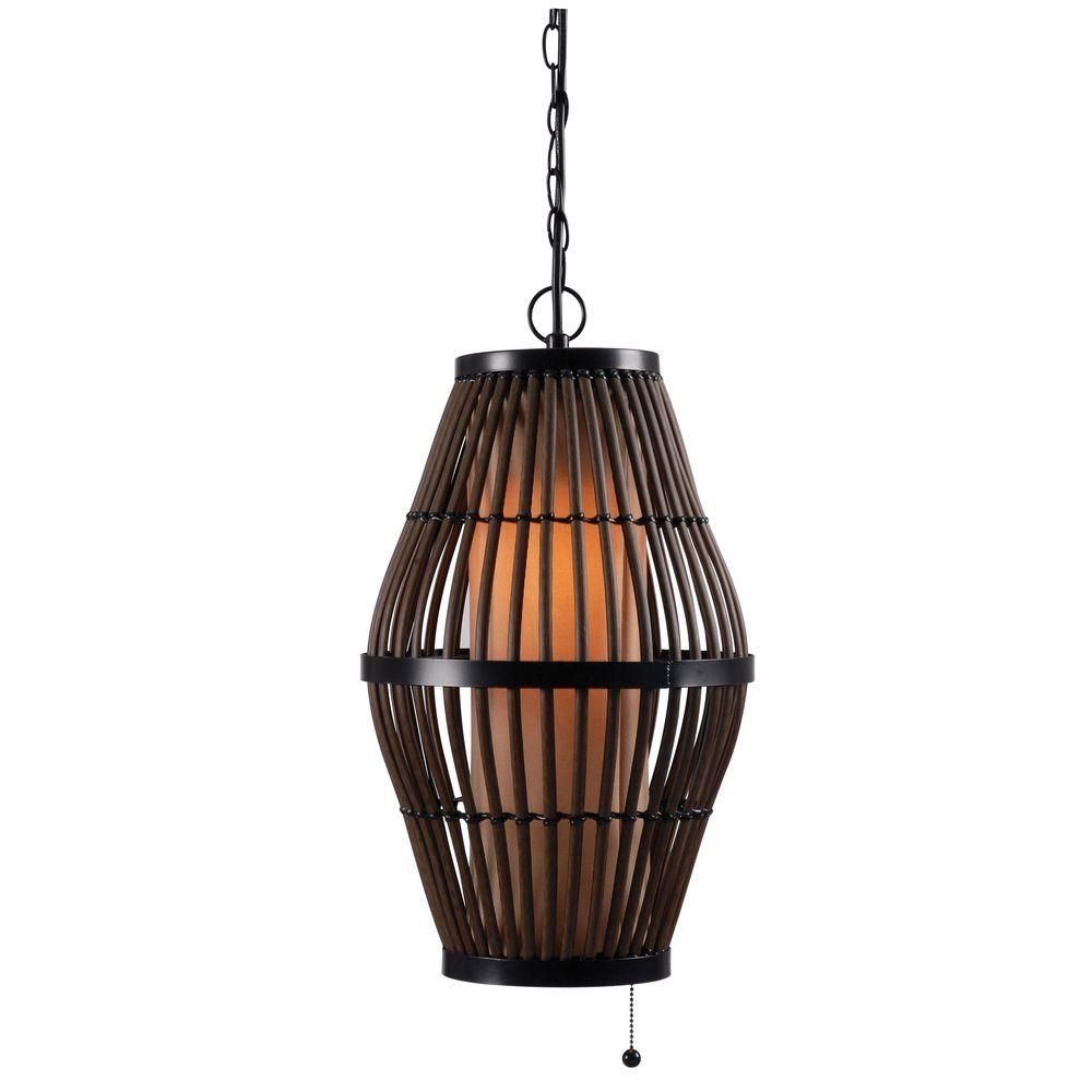 Biscayne 1 Light 12 In. Rattan Outdoor Pendant 93390rat – The Home Depot Pertaining To Outdoor Rattan Lanterns (Photo 13 of 20)