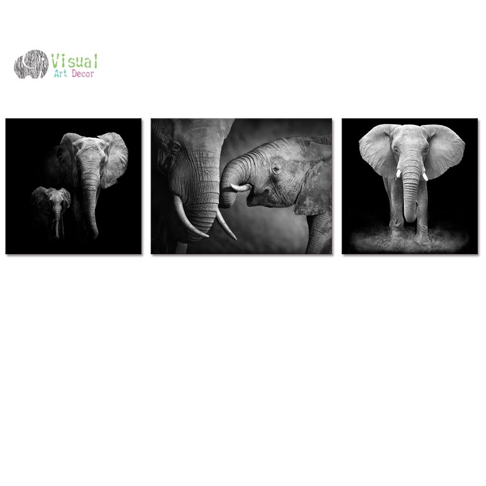 Black And White Canvas Wall Art Decor Animal Canvas Prints Elephant With Animal Canvas Wall Art (Photo 5 of 20)