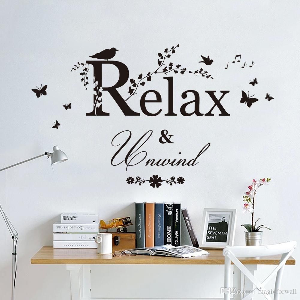 Black Butterfly Tree Branches With Leaves Birds Wall Stickers Relax Throughout Relax Wall Art (View 9 of 20)