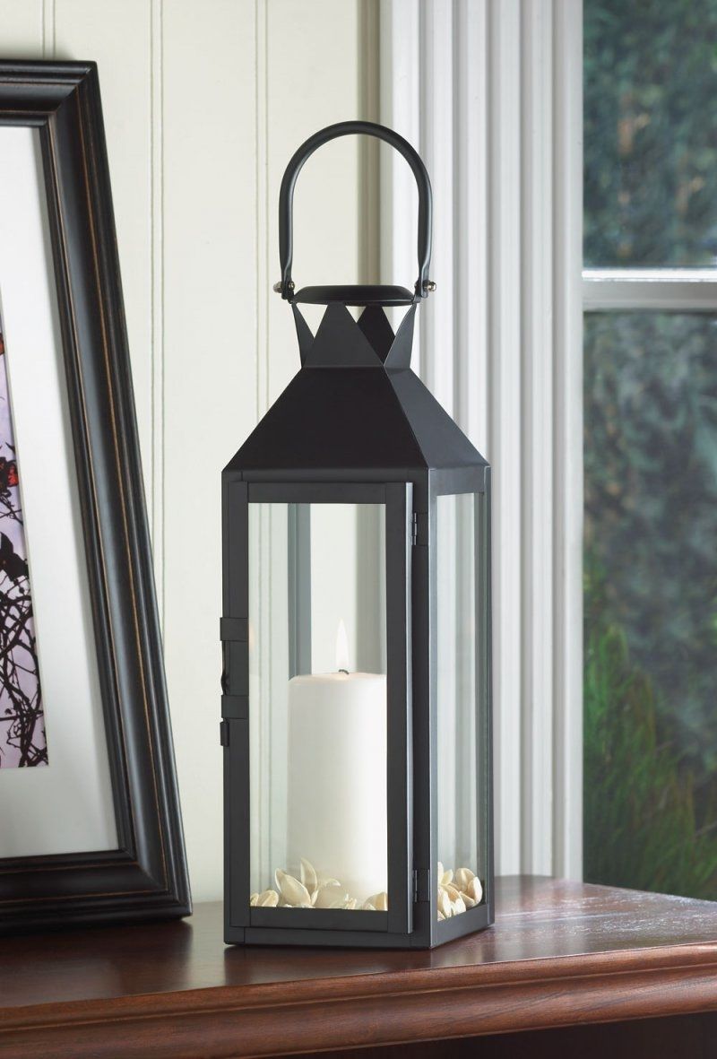 Black Contemporary Manhattan Pillar Candle Lantern Use Indoor Or Outdoor Within Black Outdoor Lanterns (View 6 of 20)