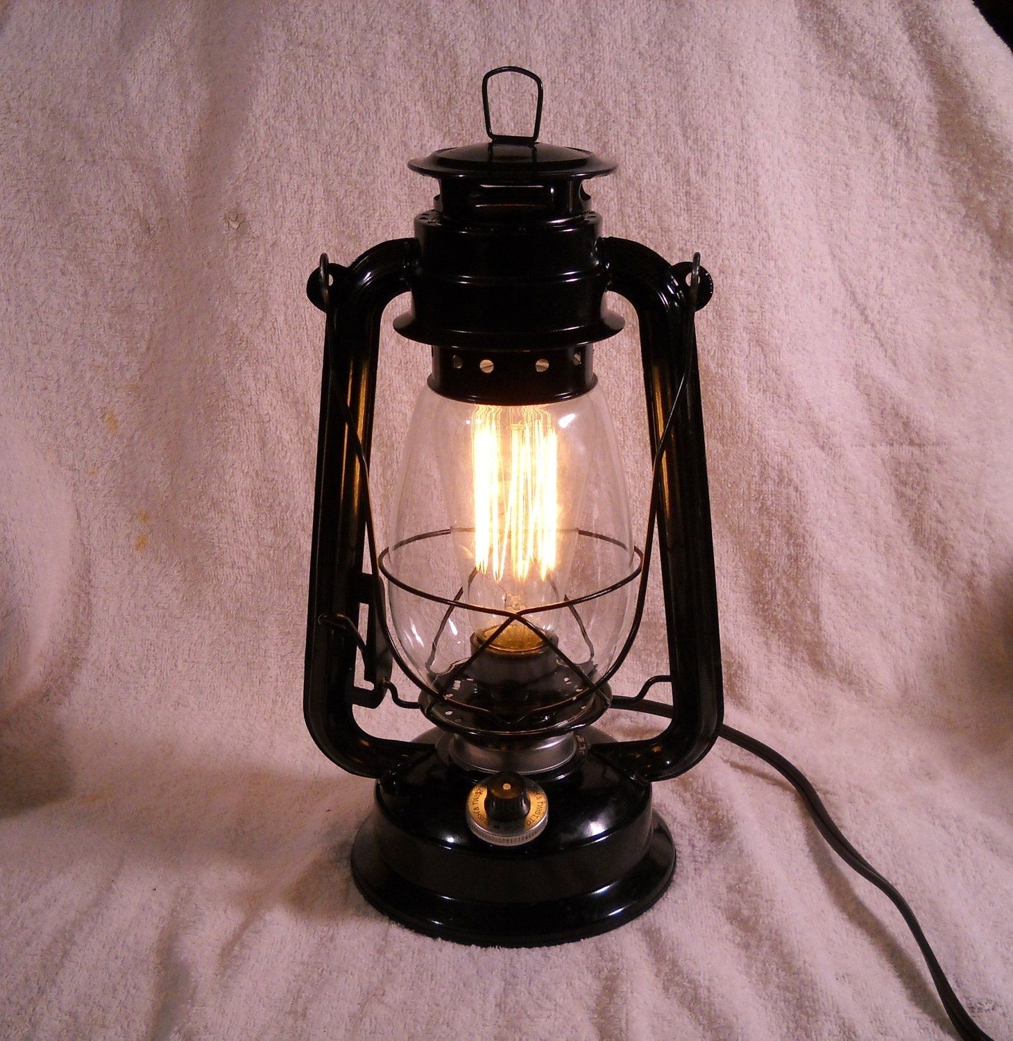 Black Electric Lantern Industrial Table Lamp Hanging Lighting With Intended For Rustic Outdoor Electric Lanterns (Photo 13 of 20)