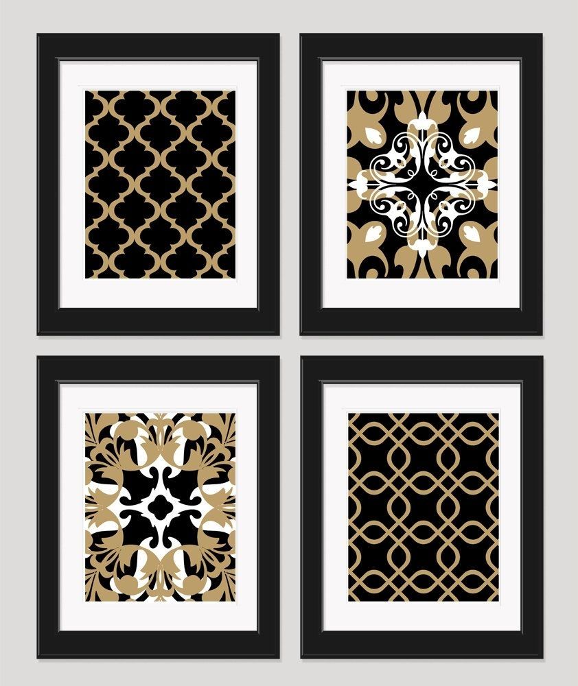 Black White Gold Art Black Gold Wall Art Set Of 4inkandnectar With Black And Gold Wall Art (Photo 1 of 20)