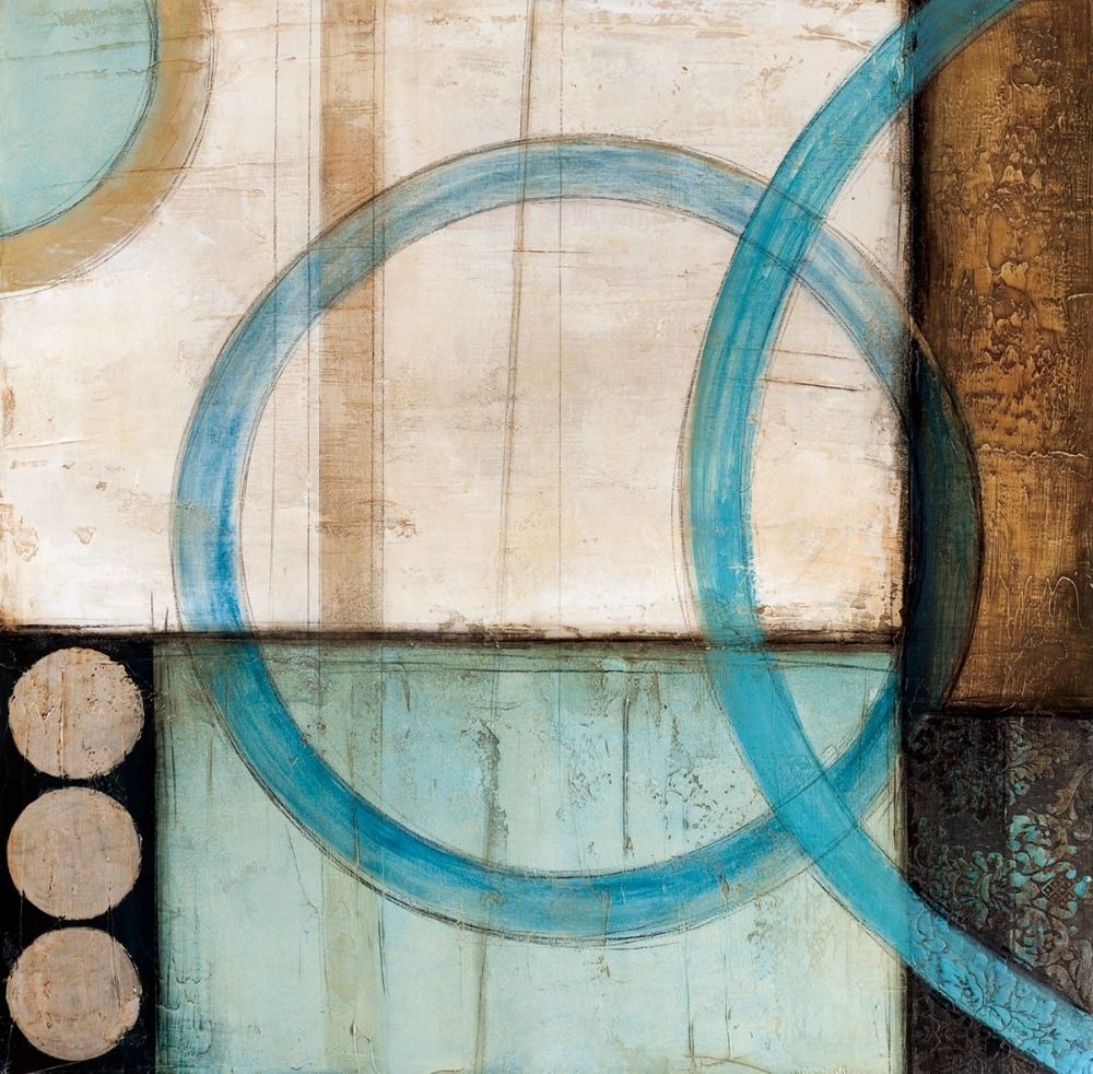 Blue And Brown Circles Modern Abstract Oil Painting Canvas Wall Art Throughout Teal And Brown Wall Art (View 15 of 20)