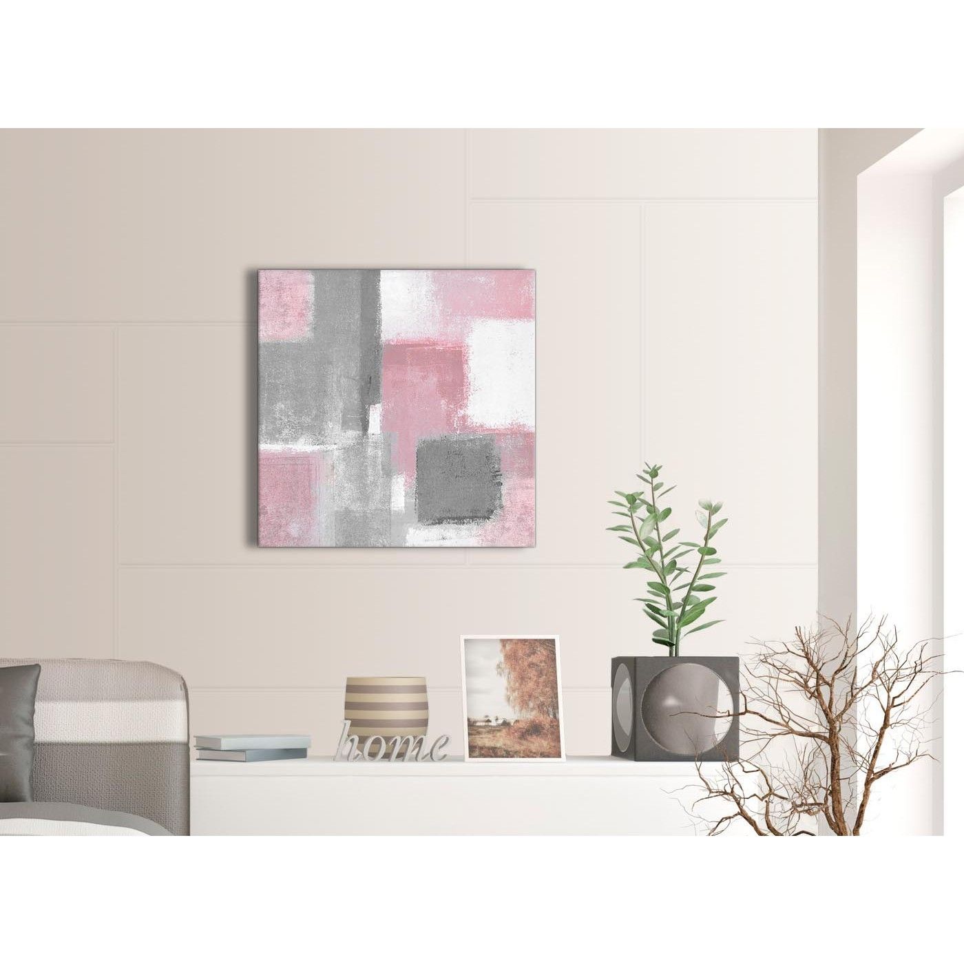 Blush Pink Grey Painting Hallway Canvas Wall Art Decorations With Regard To Gray Canvas Wall Art (Photo 2 of 20)