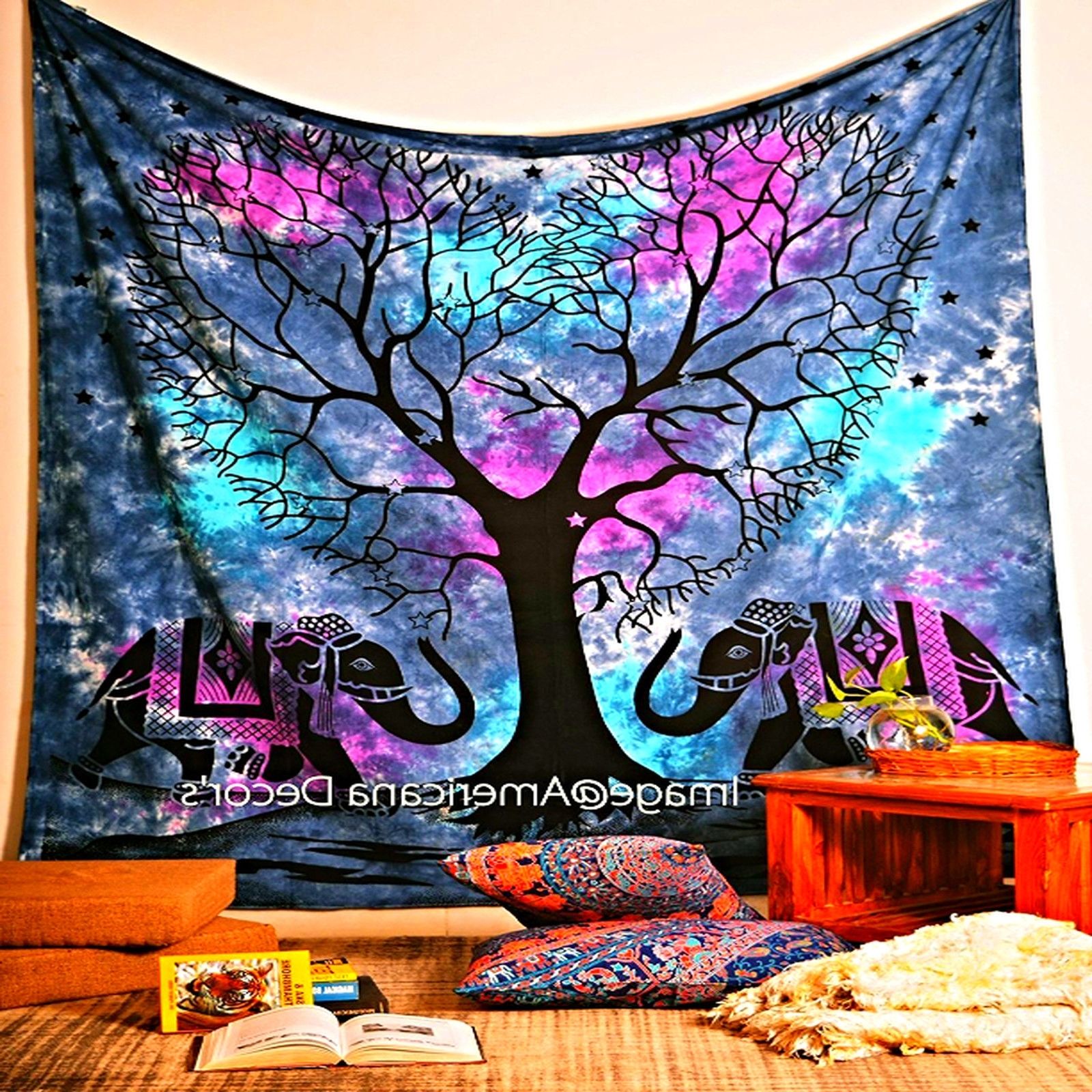 Bohemian Wall Art Tapestry Tree Elephant Indian Bedspread Blanket Within Bohemian Wall Art (Photo 15 of 20)