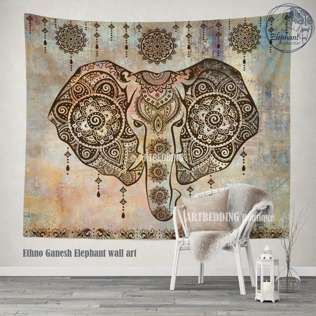 Boho Elephant Tapestry, Ganesh Elephant Wall Hanging, Indie Shabby Inside Bohemian Wall Art (Photo 1 of 20)
