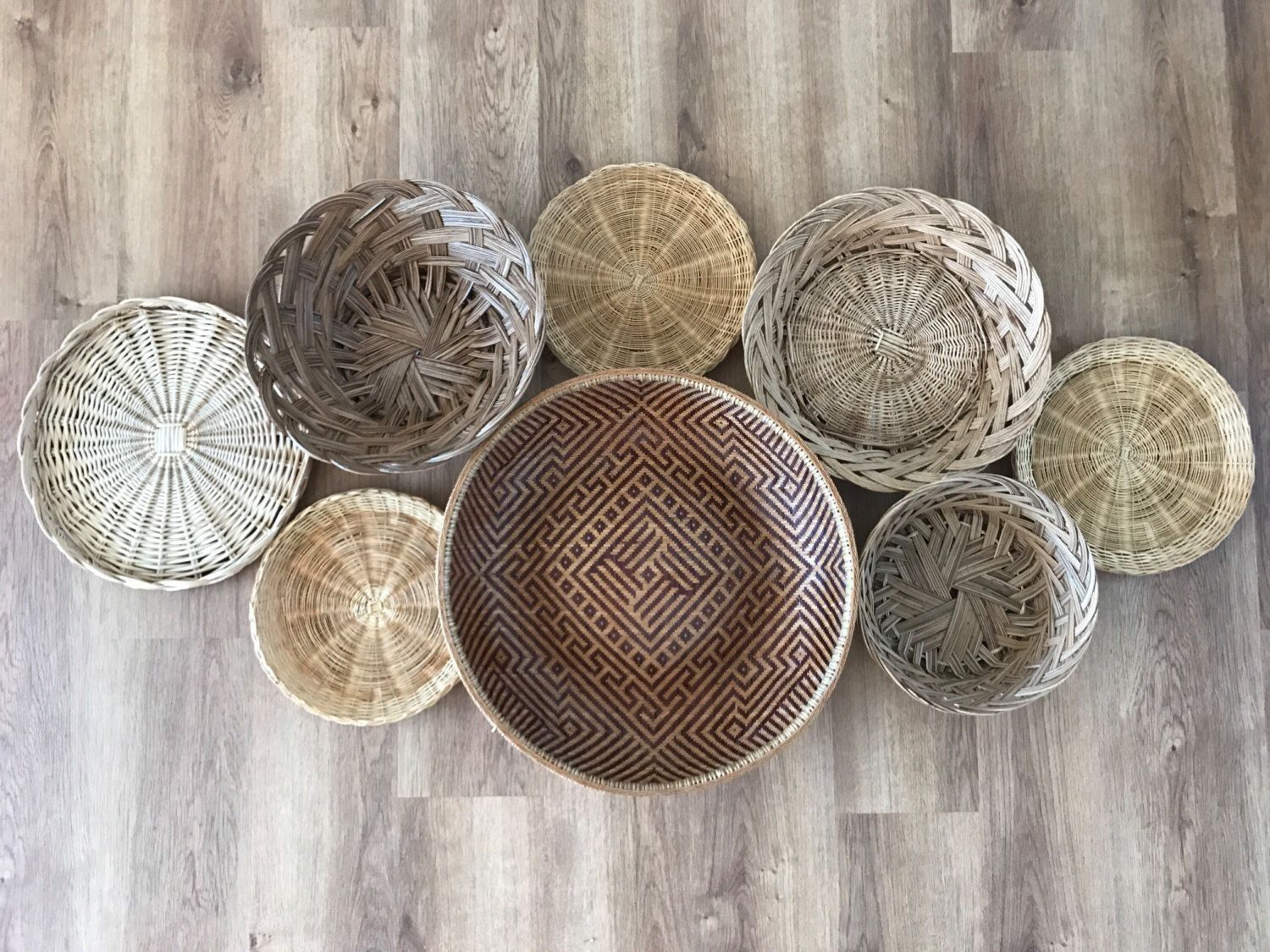 Boho Vintage Set Of Wicker Rattan Woven Wall Hanging Baskets Inside Woven Basket Wall Art (View 5 of 20)