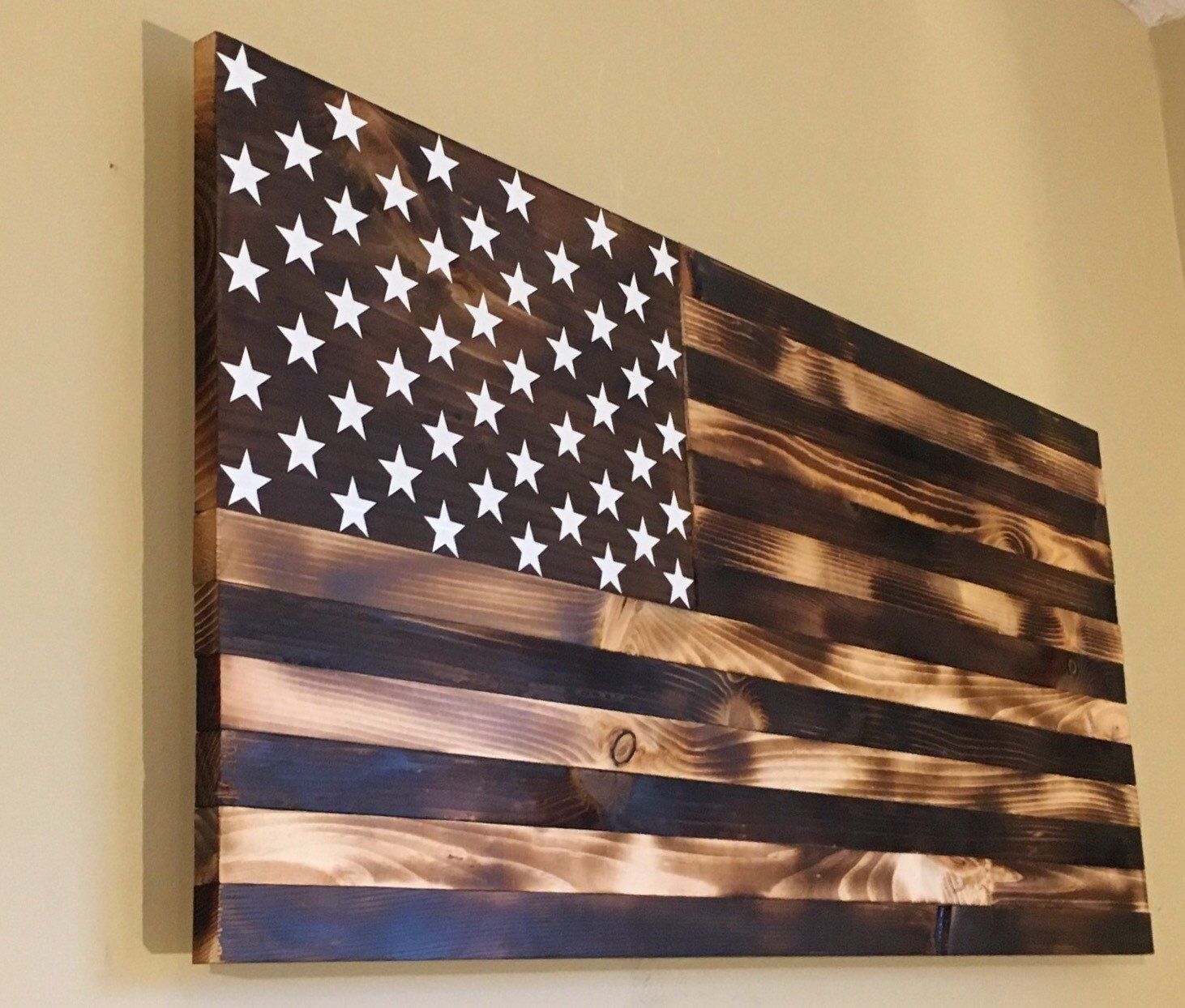 Burnt Wooden American Flagcountryboycraftin On Etsy | His Dream Throughout Wooden American Flag Wall Art (View 1 of 20)