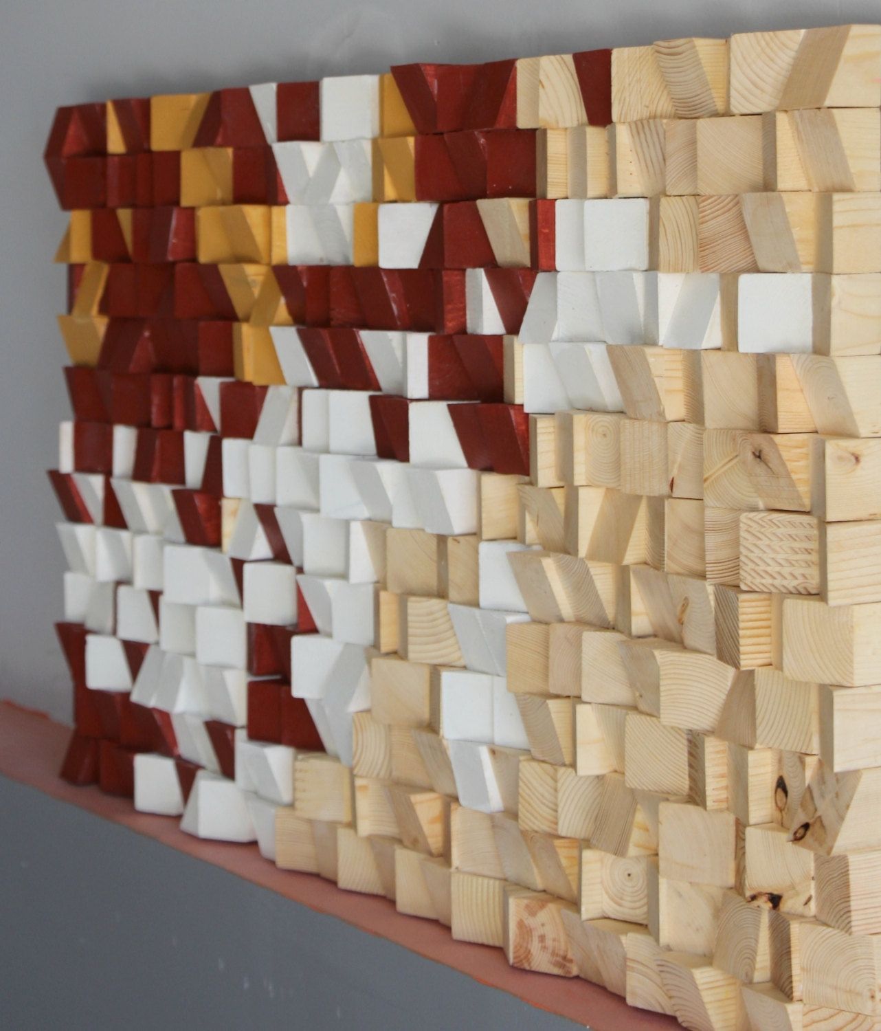 Buy Geometric Reclaimed Wood Wall Art, Rustic Wood Mosaic, Wood Wall Pertaining To Wood Art Wall (View 12 of 20)