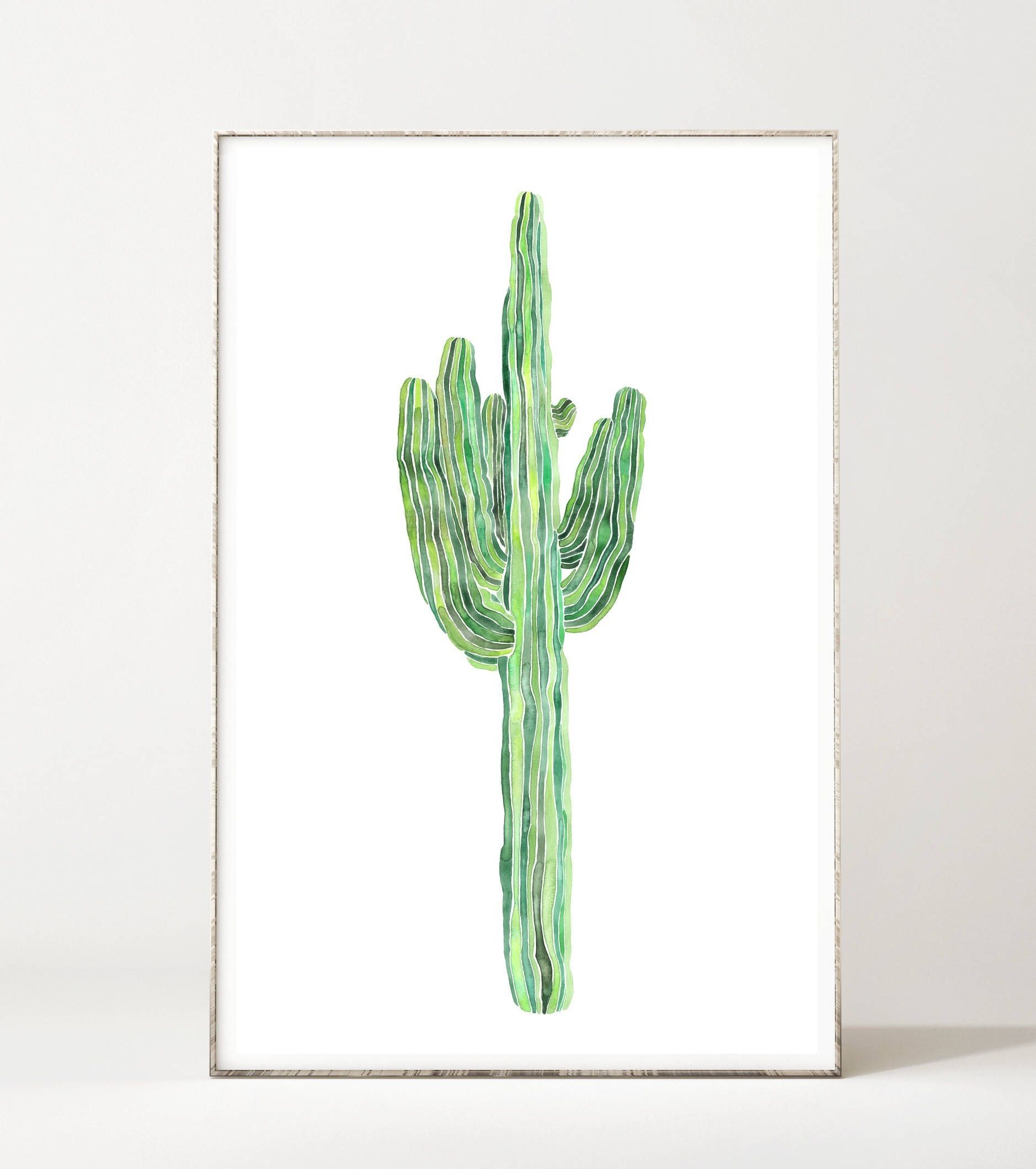 Cacti Print, Cactus Wall Art, Saguaro White Background, Minimalist Intended For Cactus Wall Art (View 7 of 20)