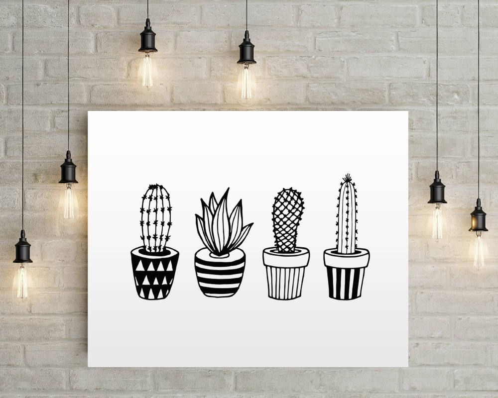 Cacti Print Landscape Cactus Wall Art Black And White | Etsy Within Cactus Wall Art (View 17 of 20)