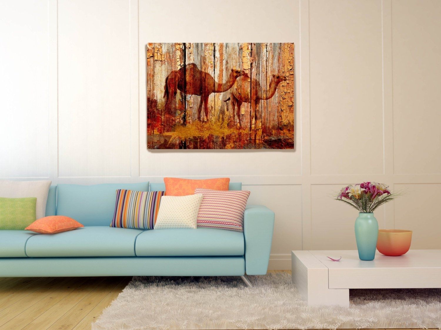 Camels On Wood Plank Canvas Wall Art Print Large Camel Canvas Print Within Plank Wall Art (View 19 of 20)
