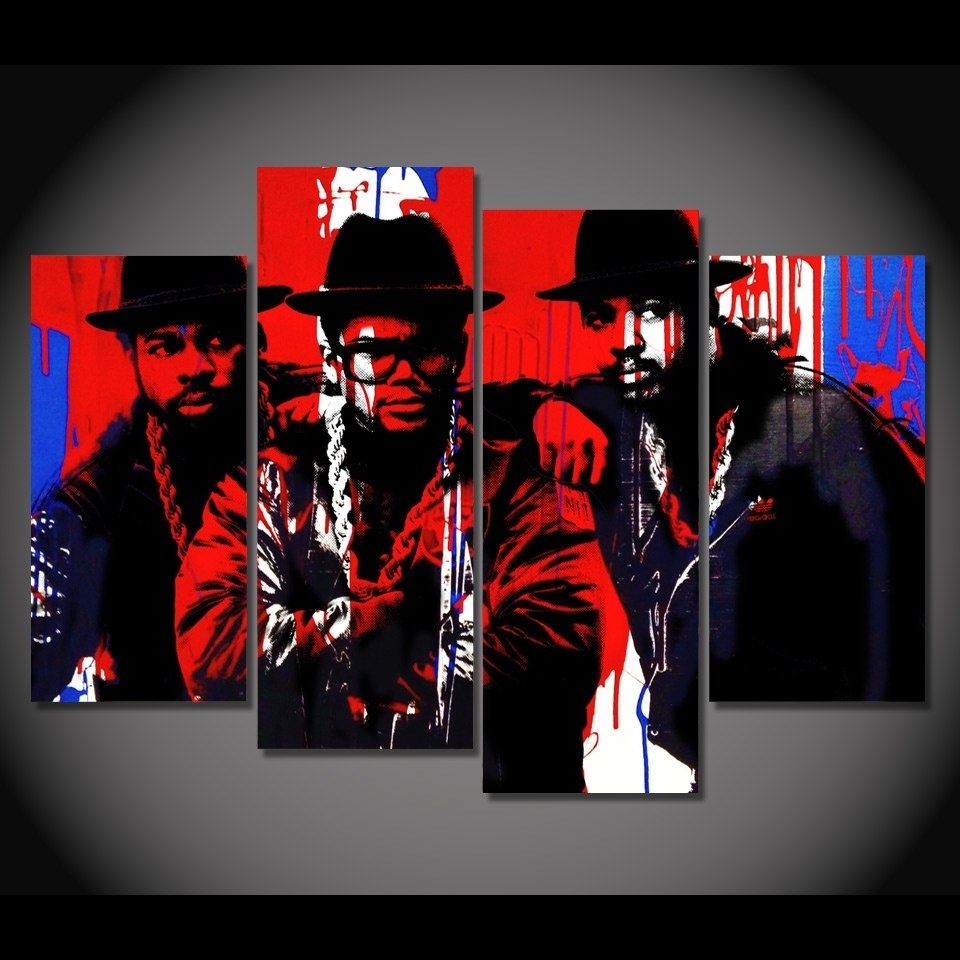 Canvas Painting 4 Panels Canvas Art Black Hip Hop Singer Poster Home Pertaining To Hip Hop Wall Art (Photo 5 of 20)
