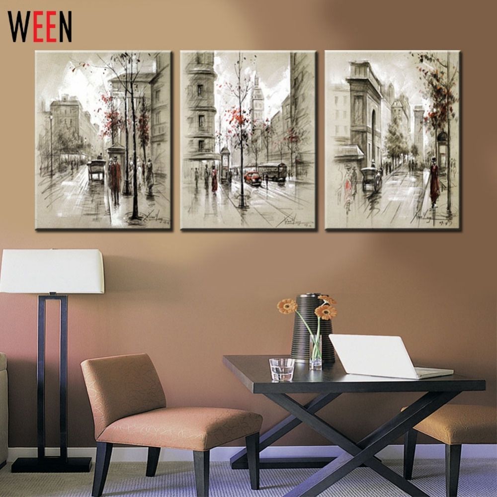 Canvas Printings Retro City Street Landscape 3 Piece Modern Style Intended For Cheap Framed Wall Art (View 1 of 20)
