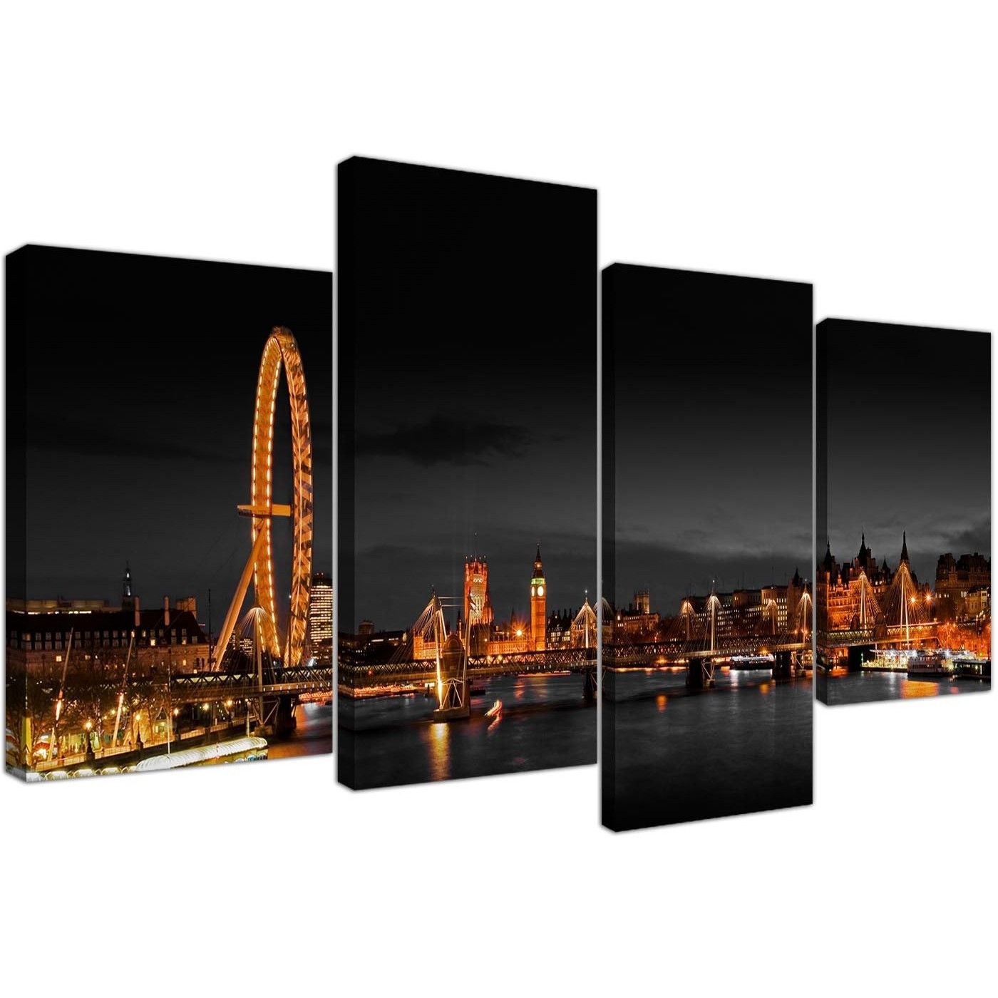 Canvas Wall Art Of Night Time London Eye For Your Office – Set Of 4 For London Wall Art (View 19 of 20)