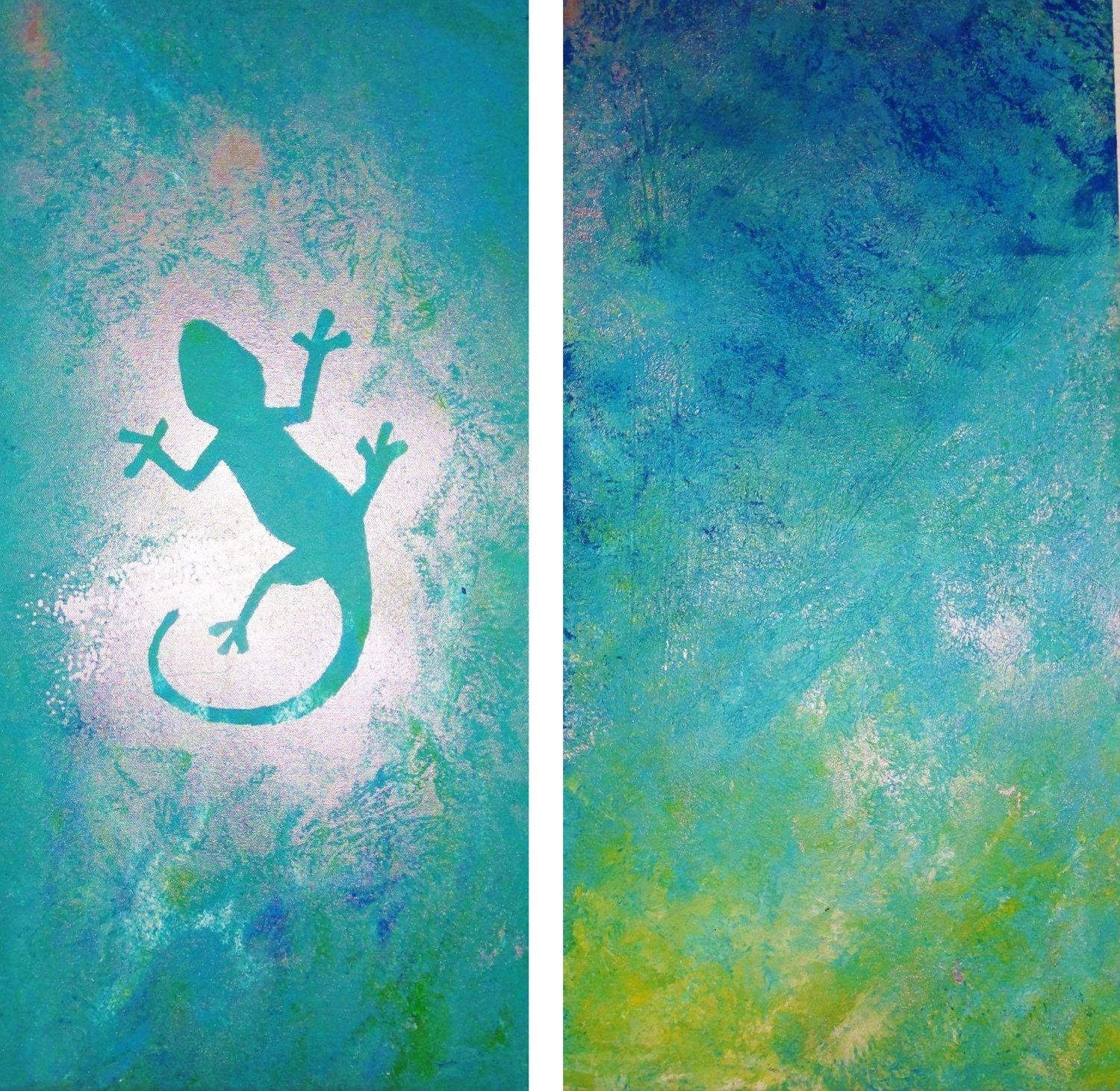 Canvas Wall Art – Turquoise Gecko — Original Unique Abstract Acrylic Throughout Gecko Canvas Wall Art (View 2 of 20)