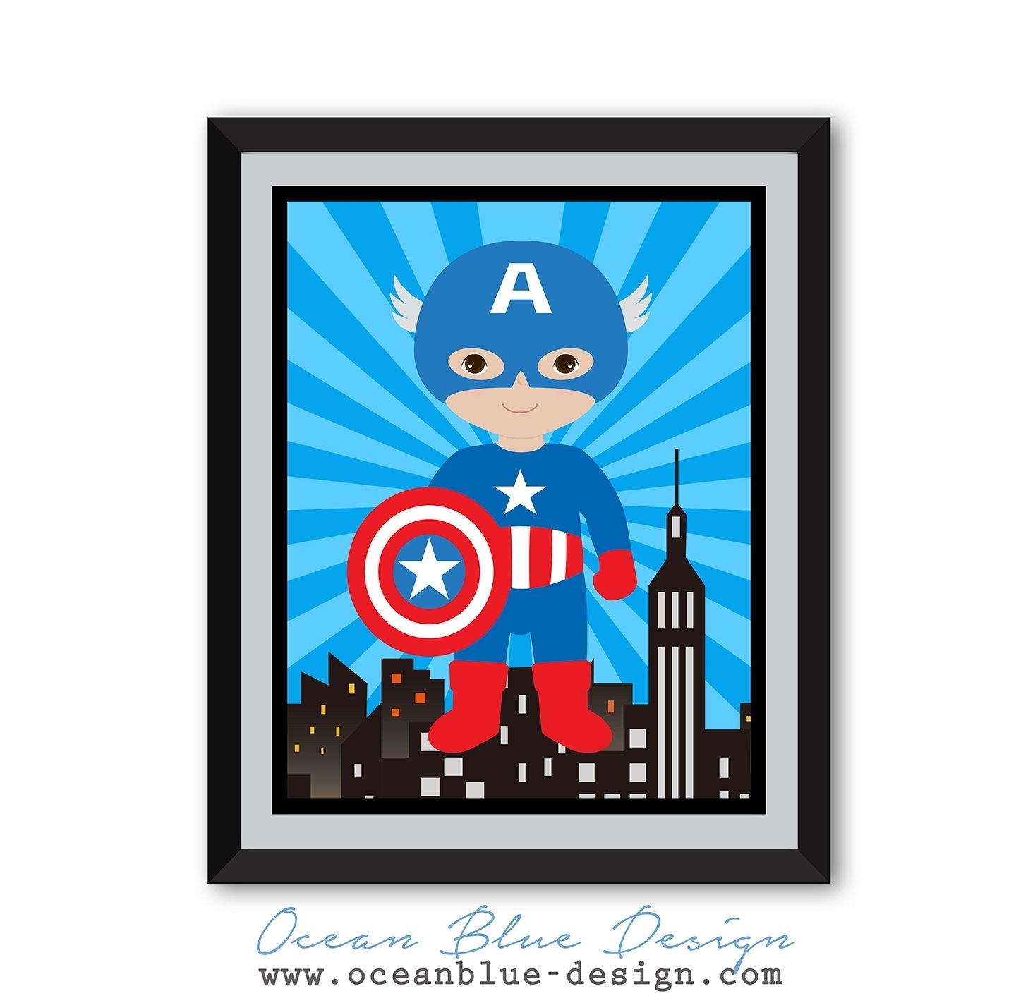 Captain America Avengers Superhero Kids And Nursery Wall Art – 4 Pertaining To Captain America Wall Art (View 17 of 20)