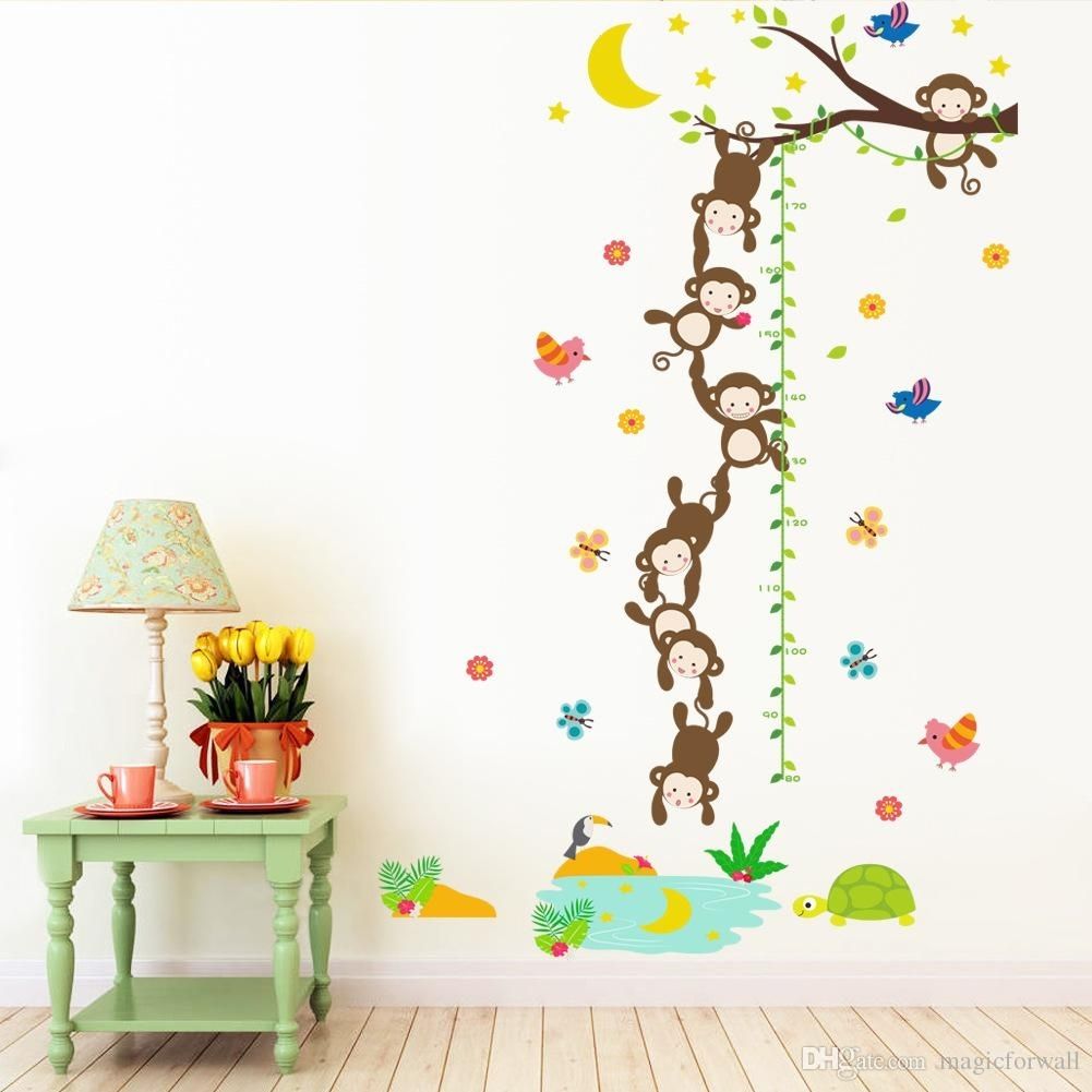 Cartoon Monkey Catching Moon In Well Wall Stickers Tree Leaves In Baby Wall Art (View 17 of 20)