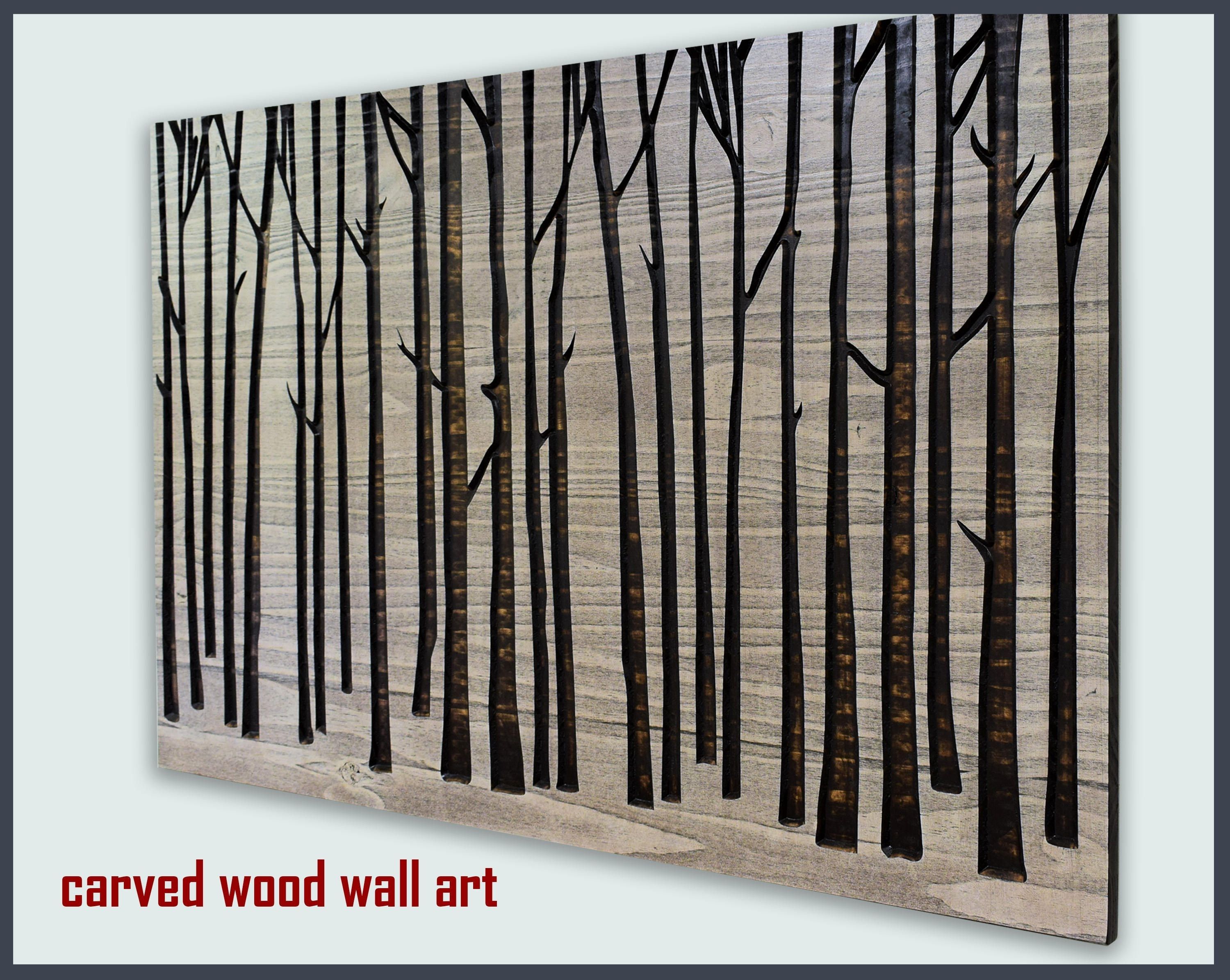 Carved Birch Tree Art, 3d Wood Wall Art, Tree Wall Decor, Large Throughout Birch Tree Wall Art (Photo 16 of 20)