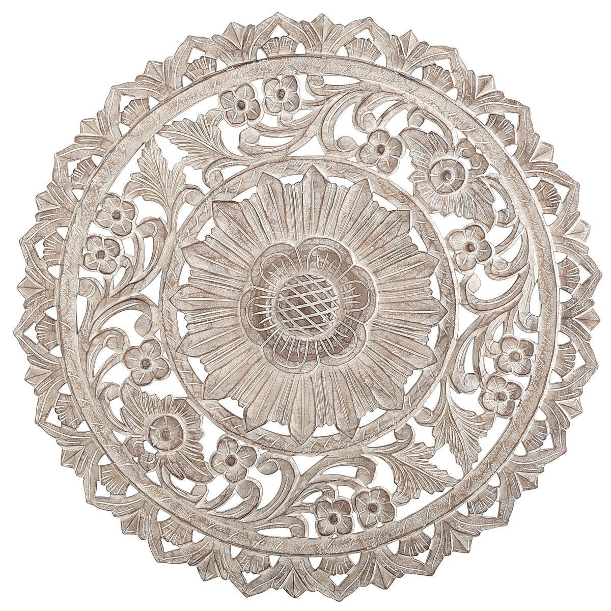 Carved Whitewash Round Wall Decor | Wall Decor, Rounding And Mantels Regarding Round Wall Art (Photo 2 of 20)