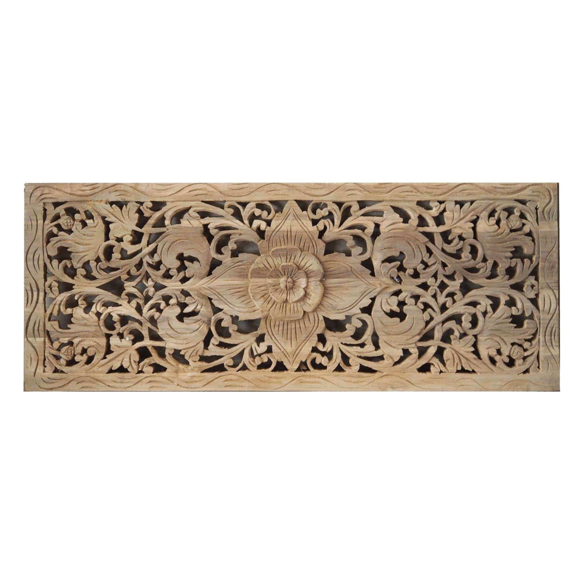 Carved Wood Wall Art White Lovely Flower Wood Carving Wall Panel For Wood Carved Wall Art (Photo 18 of 20)