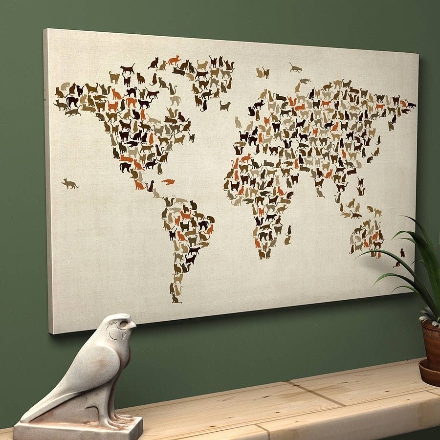 Cats World Map Art Printartpause | Notonthehighstreet With Regard To Wall Art World Map (View 20 of 20)