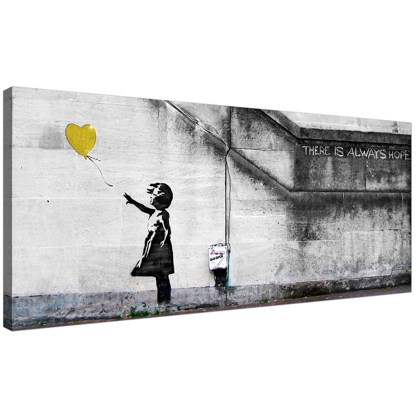 Cheap Yellow Canvas Art Of Banksy Balloon Girl Inside Yellow Wall Art (View 8 of 20)