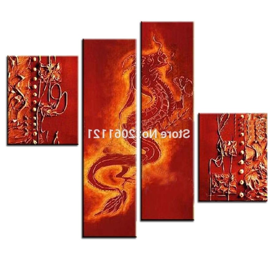 Chinese Wall Art Painting Handmade Canvas Wall Painting Red Dragon In Traditional Wall Art (Photo 16 of 20)