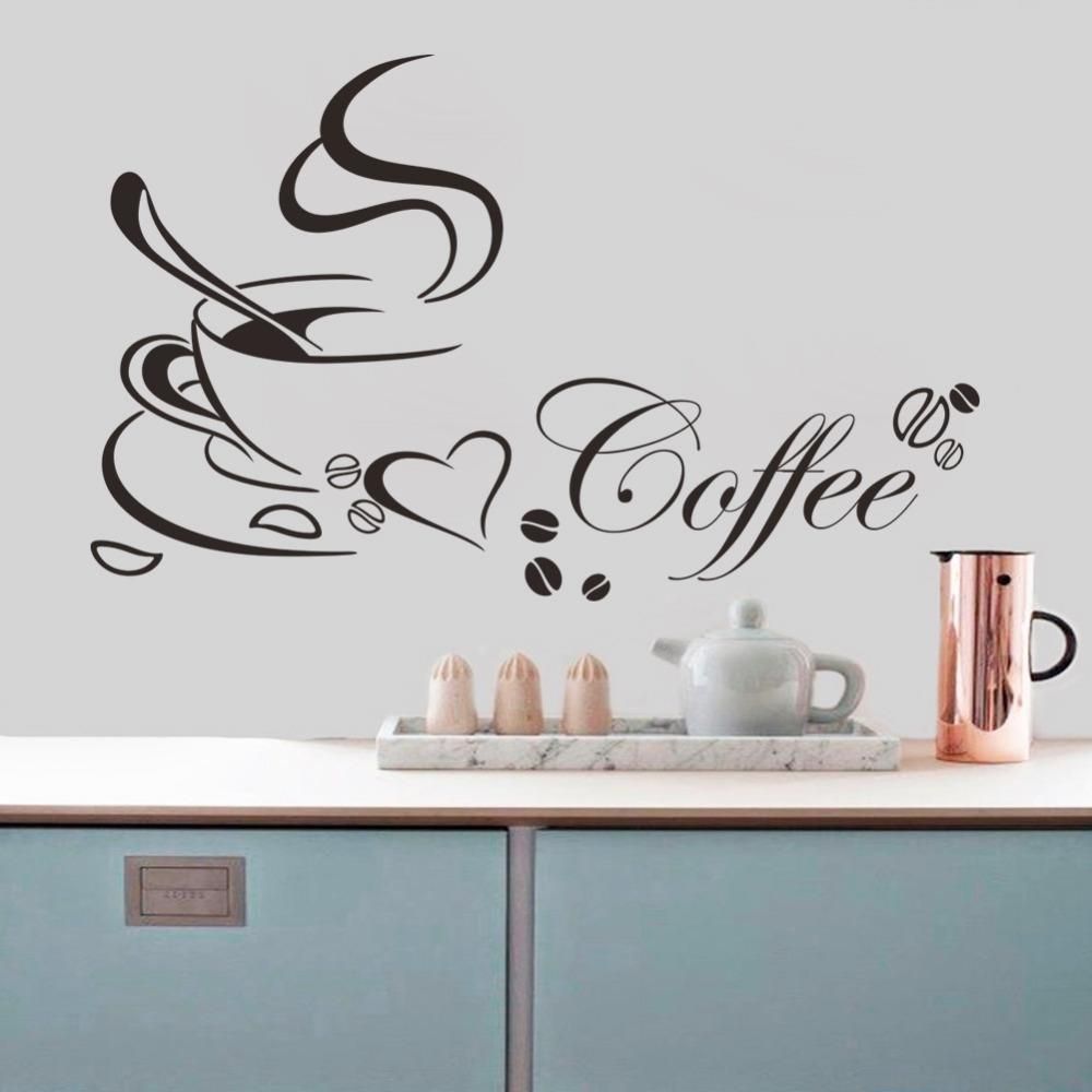 Coffee Cup With Heart Vinyl Quote Restaurant Kitchen Removable Wall With Regard To Vinyl Wall Art (View 7 of 20)