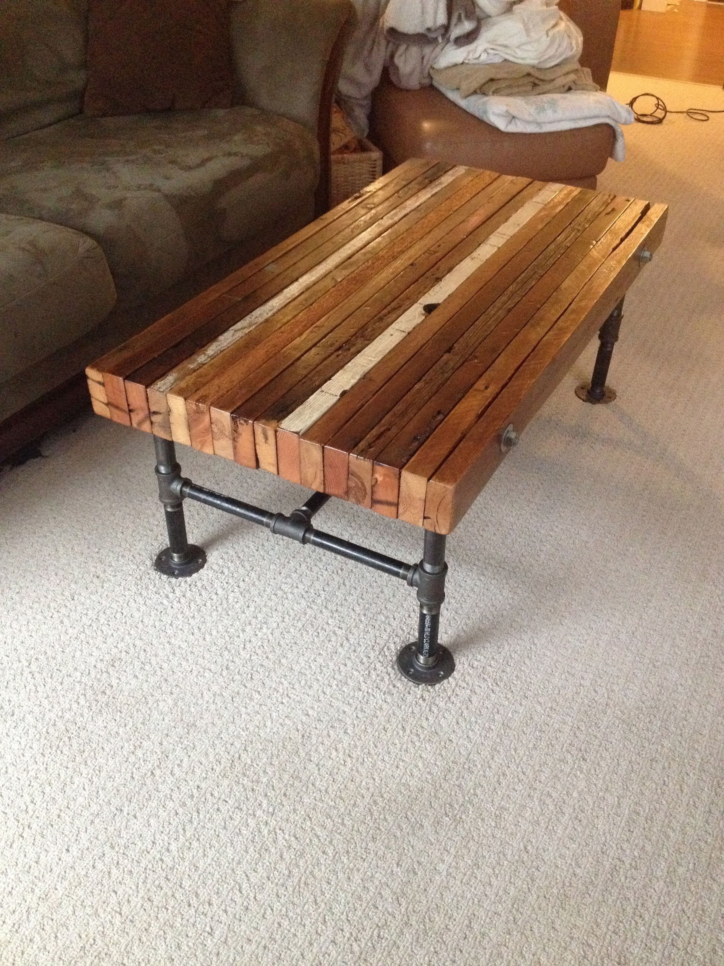 Coffee Table Made From Old 2x4s And Black Iron Pipe | { Muebles Within Aged Iron Cube Tables (Photo 9 of 30)
