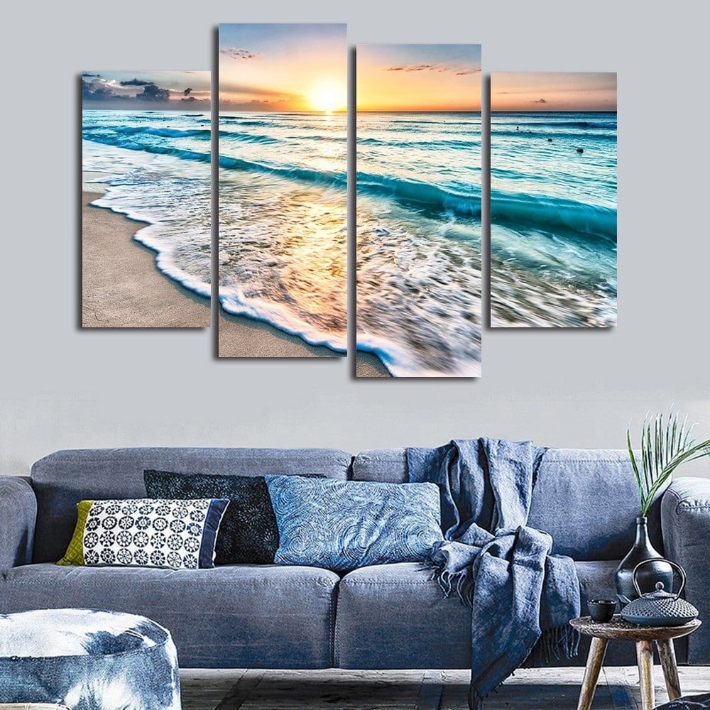 Colormix 2pcs:12*24,2pcs:12*31 Inch( No Frame ) Sunset Beach Print With Regard To Beach Wall Art (View 8 of 20)