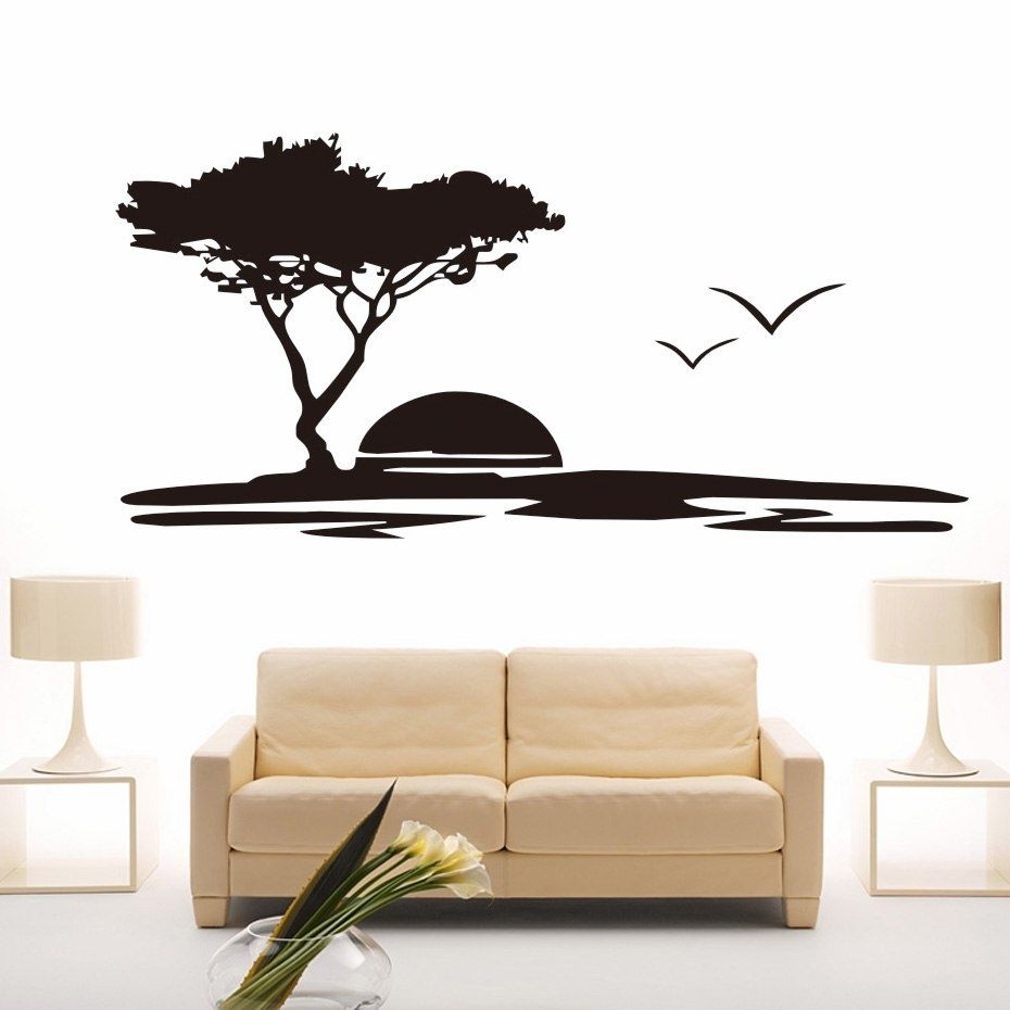 Creative Diy Wall Art Big Tree And Seagulls Nature Wall Stickers Pertaining To Nature Wall Art (Photo 12 of 20)