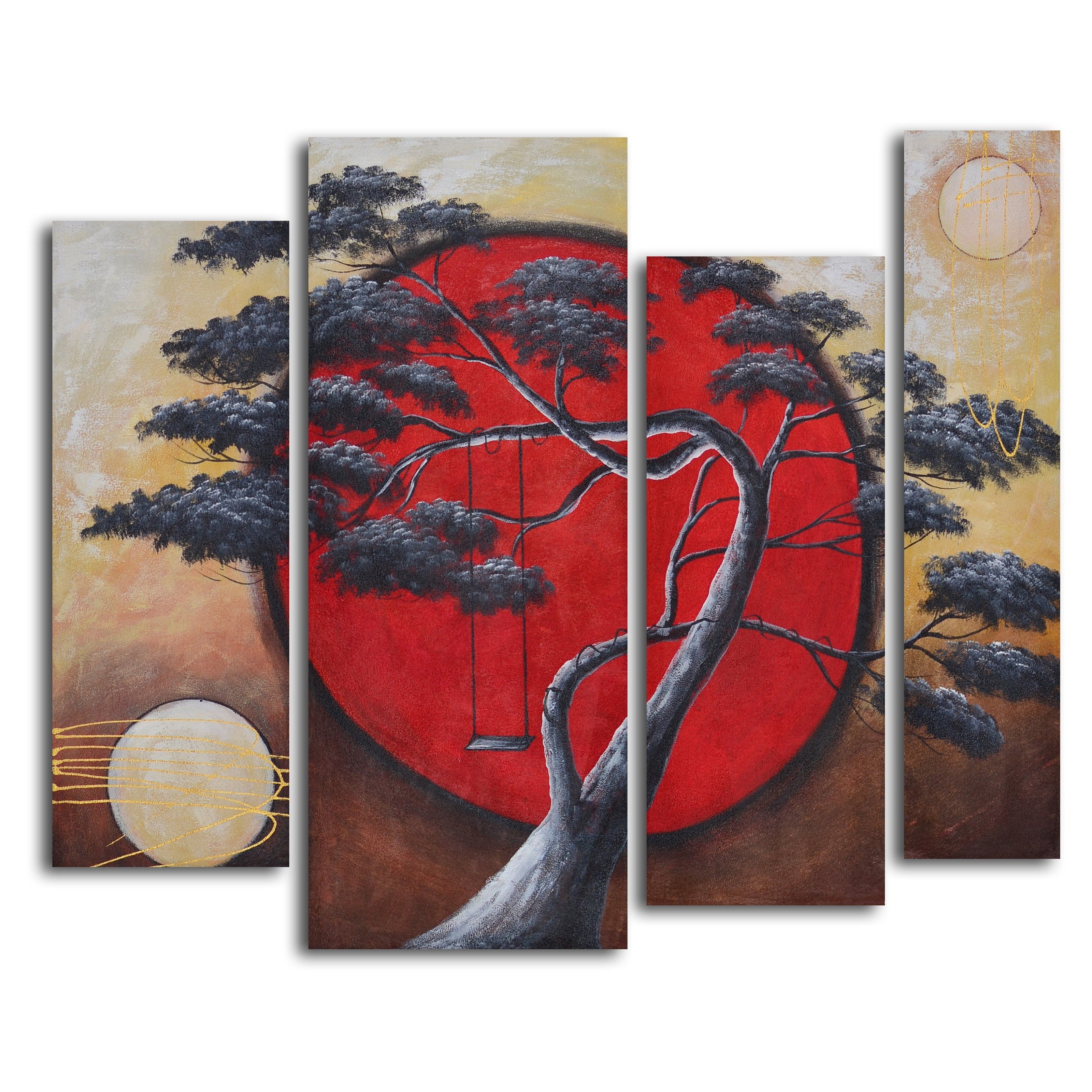Crimson Sun / Midnight Moon 4 Piece Oil Painted Wall Art Set | Hayneedle Intended For Asian Wall Art (Photo 6 of 20)